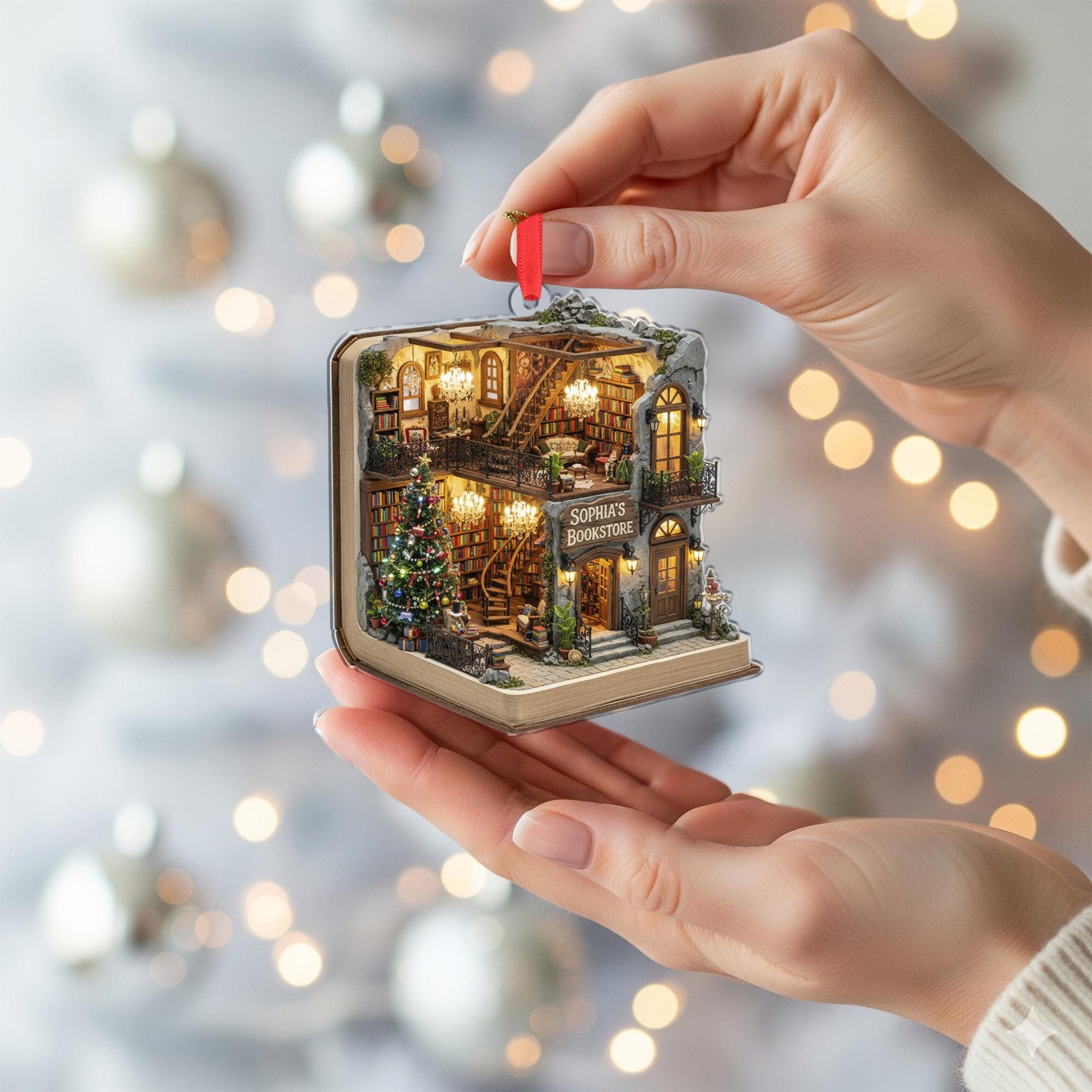 Personalized Bookstore Ornament: Custom Book Shop Christmas Decor, Cozy Library Keepsake image 5