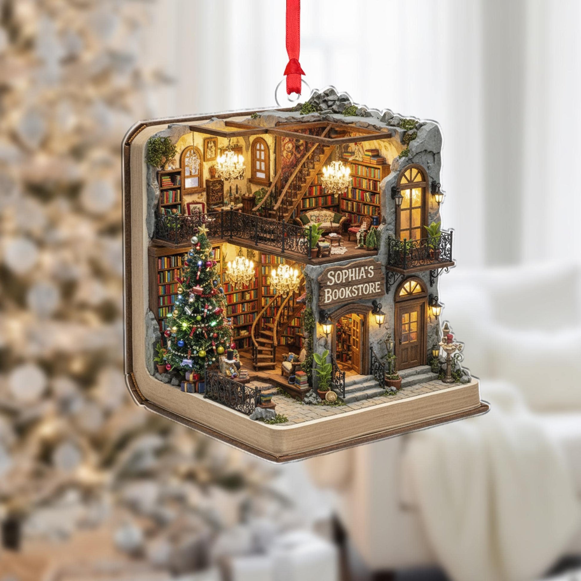 Personalized Bookstore Ornament: Custom Book Shop Christmas Decor, Cozy Library Keepsake image 2