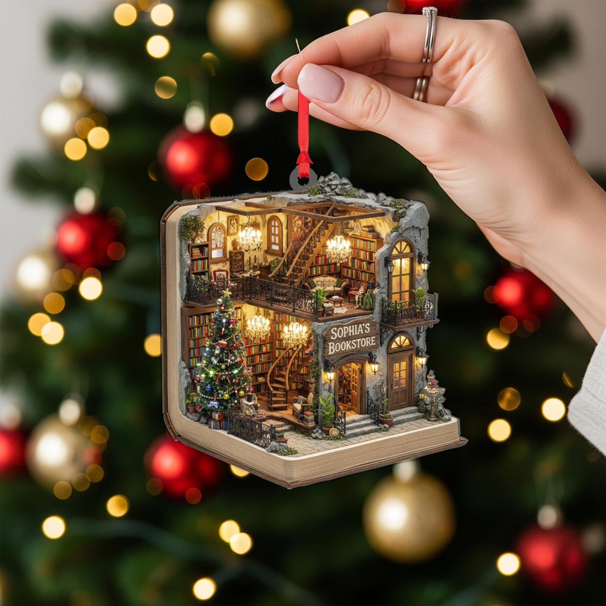 Personalized Bookstore Ornament: Custom Book Shop Christmas Decor, Cozy Library Keepsake image 7