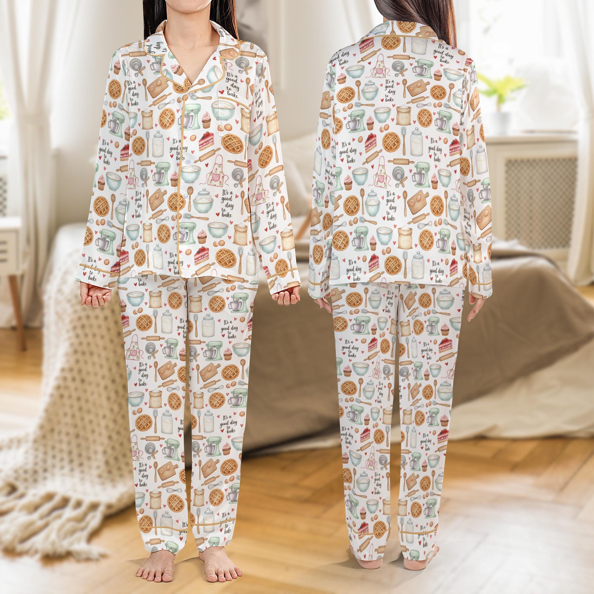 Satin Baking Pajama Set: Just a Girl Who Loves to Bake PJs, Kitchen Theme PJs image 2