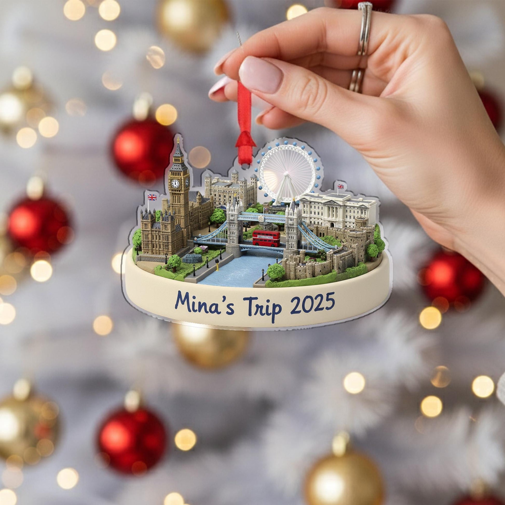 Personalized London Ornament, Custom Travel Keepsake, City Landmark Scene Decor image 3