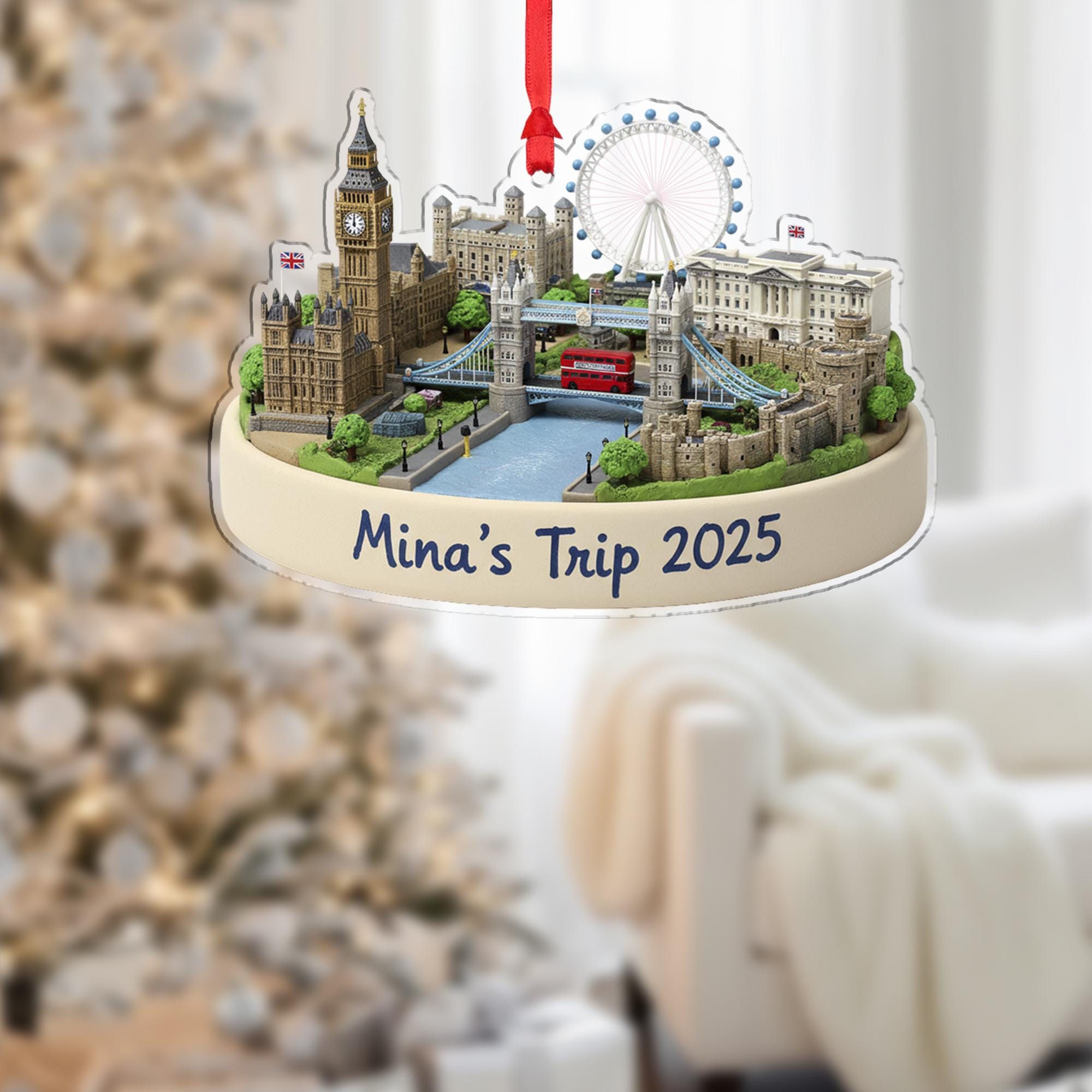 Personalized London Ornament, Custom Travel Keepsake, City Landmark Scene Decor image 7
