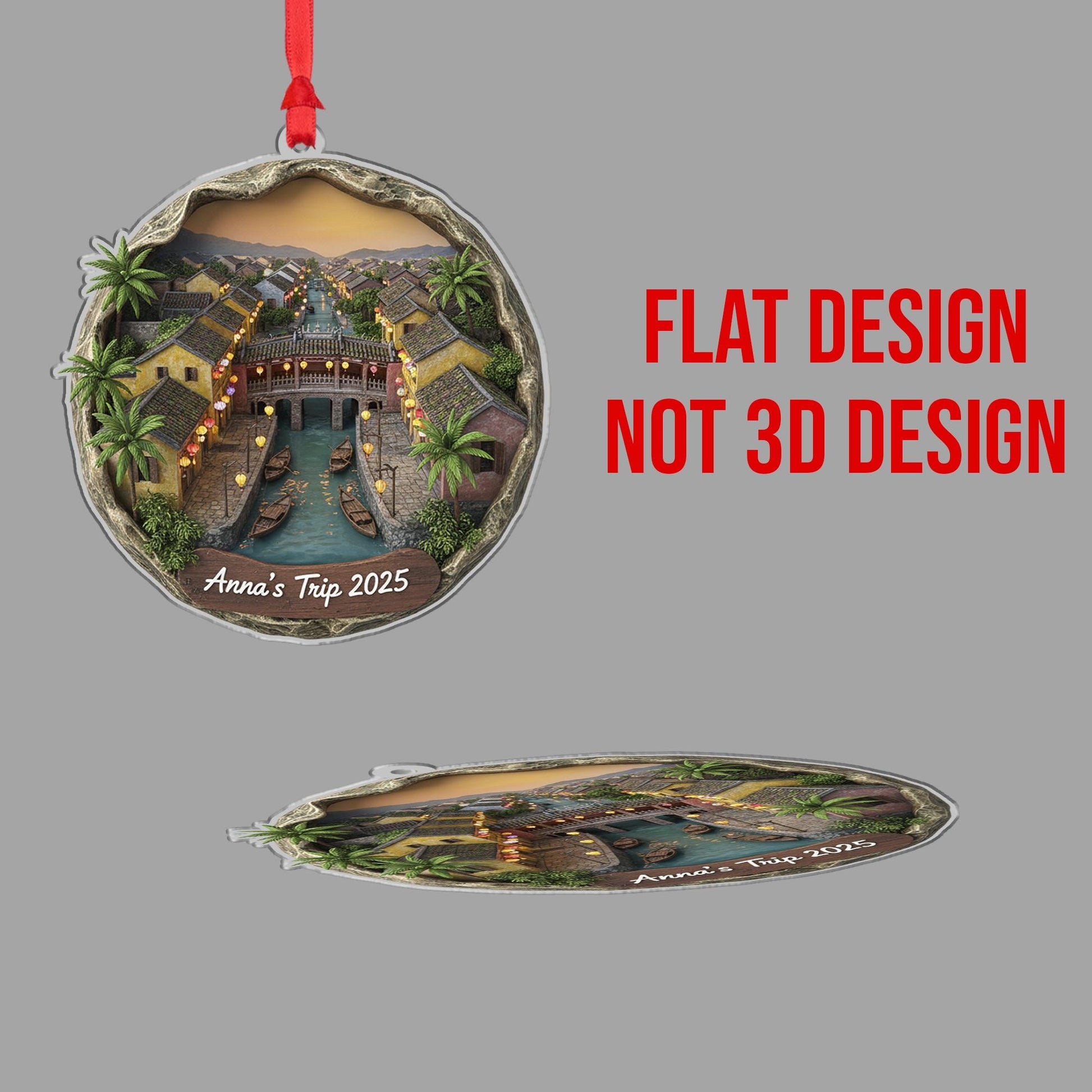 Personalized Hoi An Ornament, Vietnam Travel Keepsake, Canal Town Scene Decor image 6