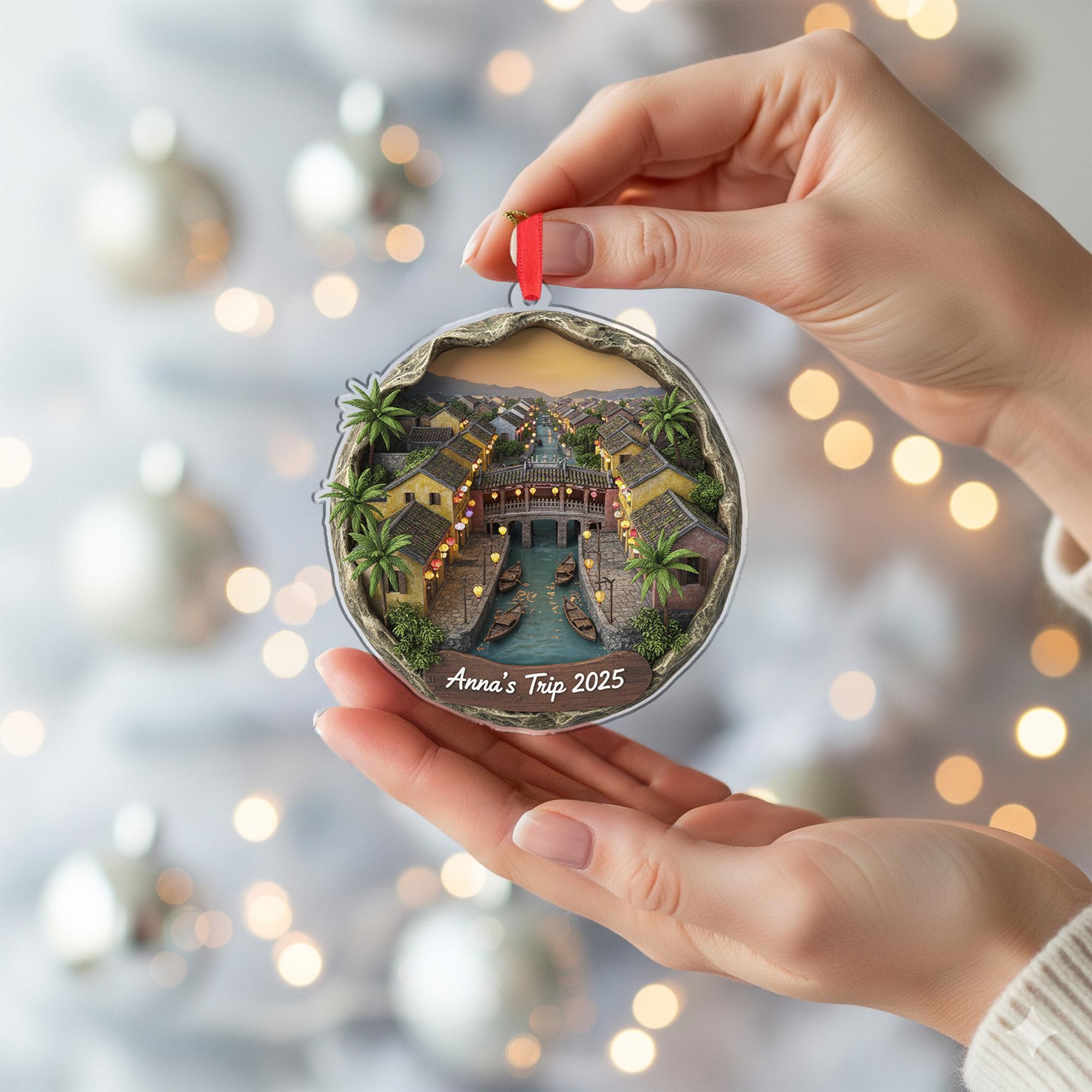 Personalized Hoi An Ornament, Vietnam Travel Keepsake, Canal Town Scene Decor image 5