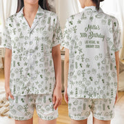 Personalized Satin Pajama Set: Bachelorette Party Sleepwear, Custom Text Beach Print image 1