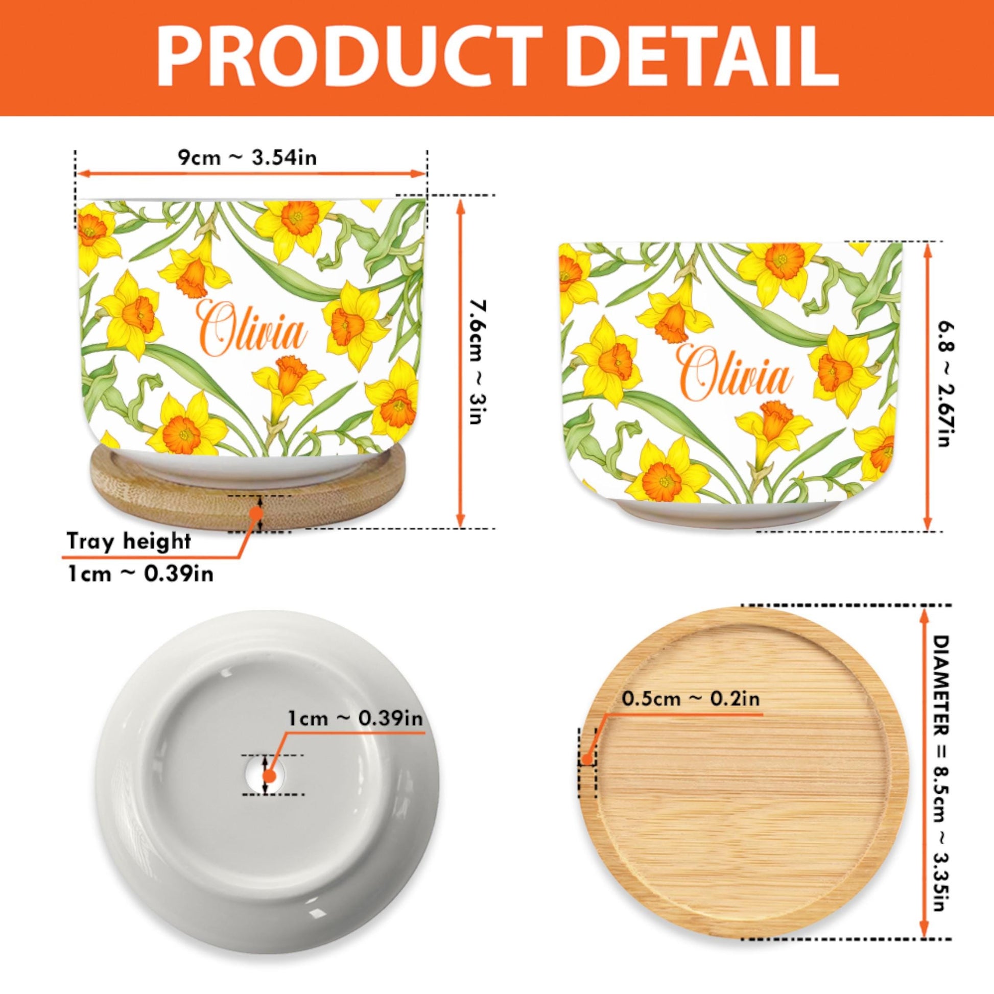 Personalized March Flower Daffodil Plant Pot: Custom Name Ceramic Succulent Planter with Tray image 5