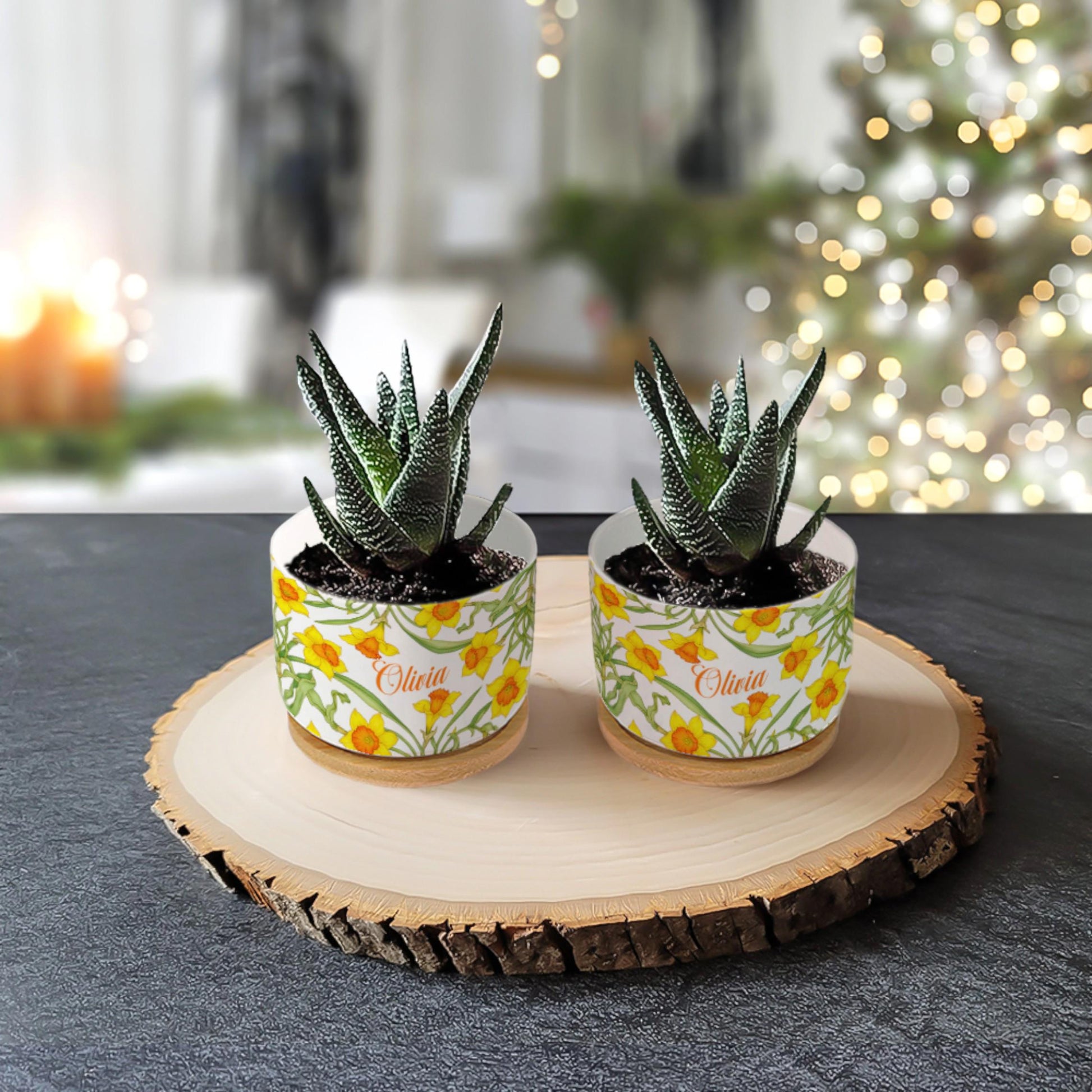 Personalized March Flower Daffodil Plant Pot: Custom Name Ceramic Succulent Planter with Tray image 7