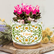 Personalized March Flower Daffodil Plant Pot: Custom Name Ceramic Succulent Planter with Tray image 1