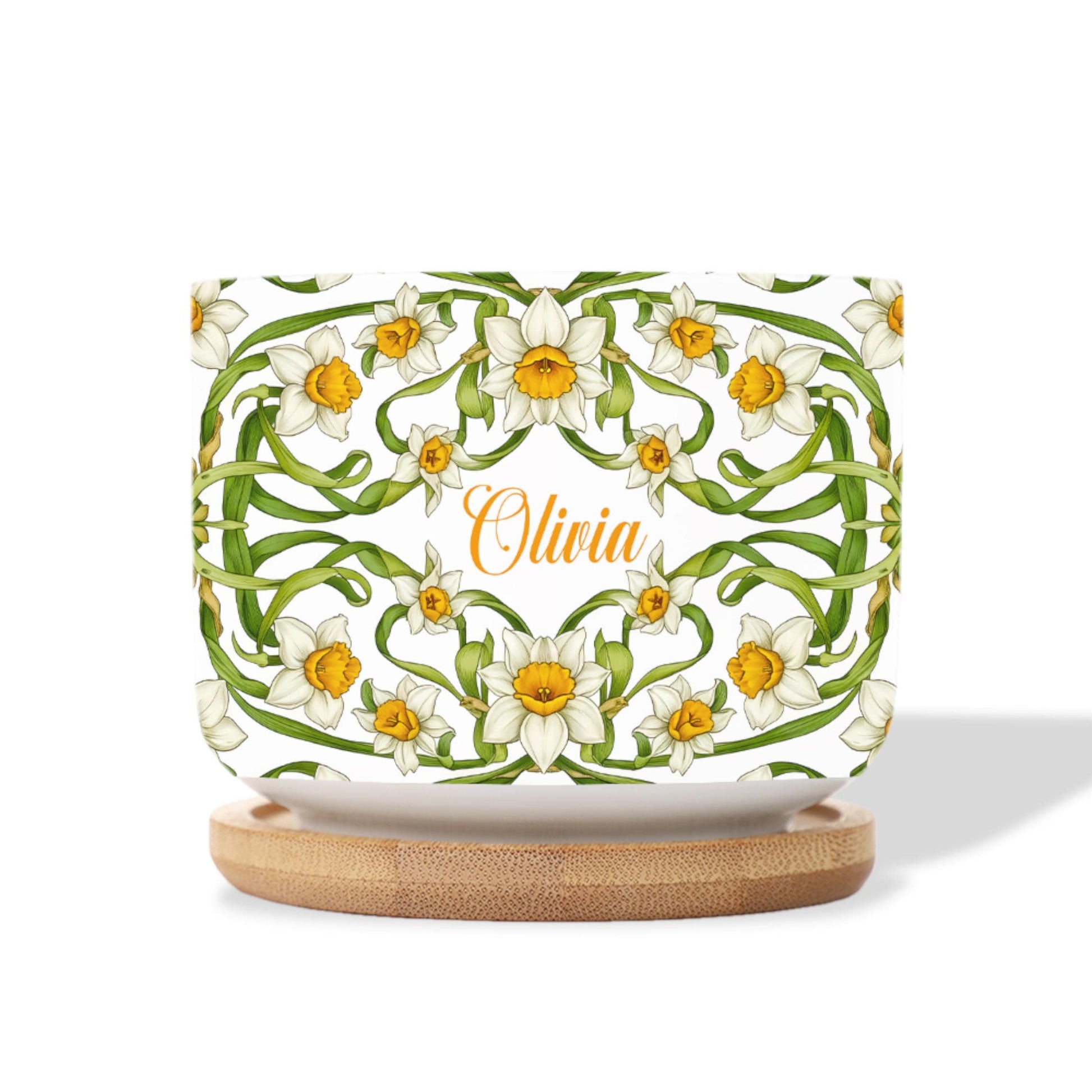 Personalized March Flower Daffodil Plant Pot: Custom Name Ceramic Succulent Planter with Tray image 7
