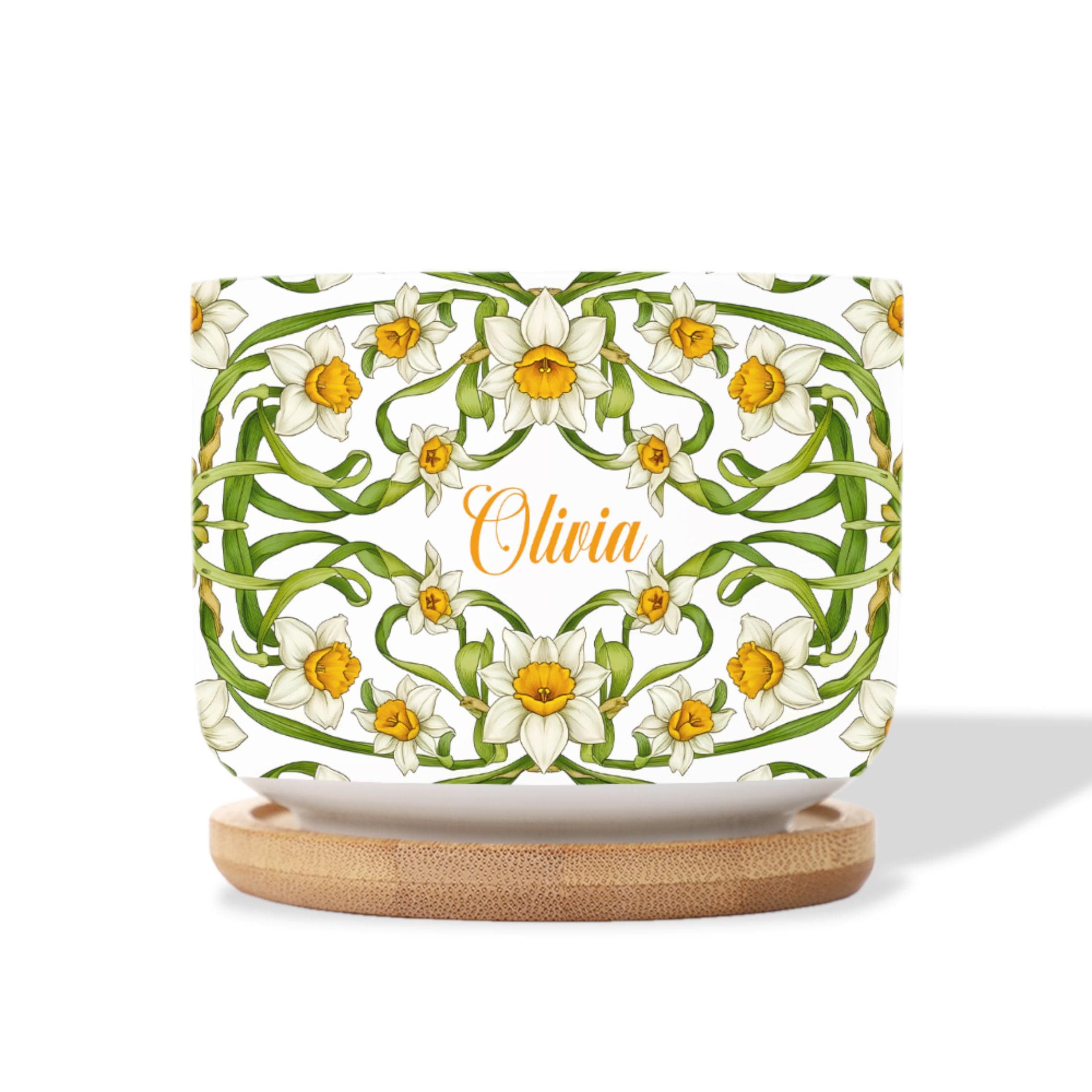 Personalized March Flower Daffodil Plant Pot: Custom Name Ceramic Succulent Planter with Tray image 7