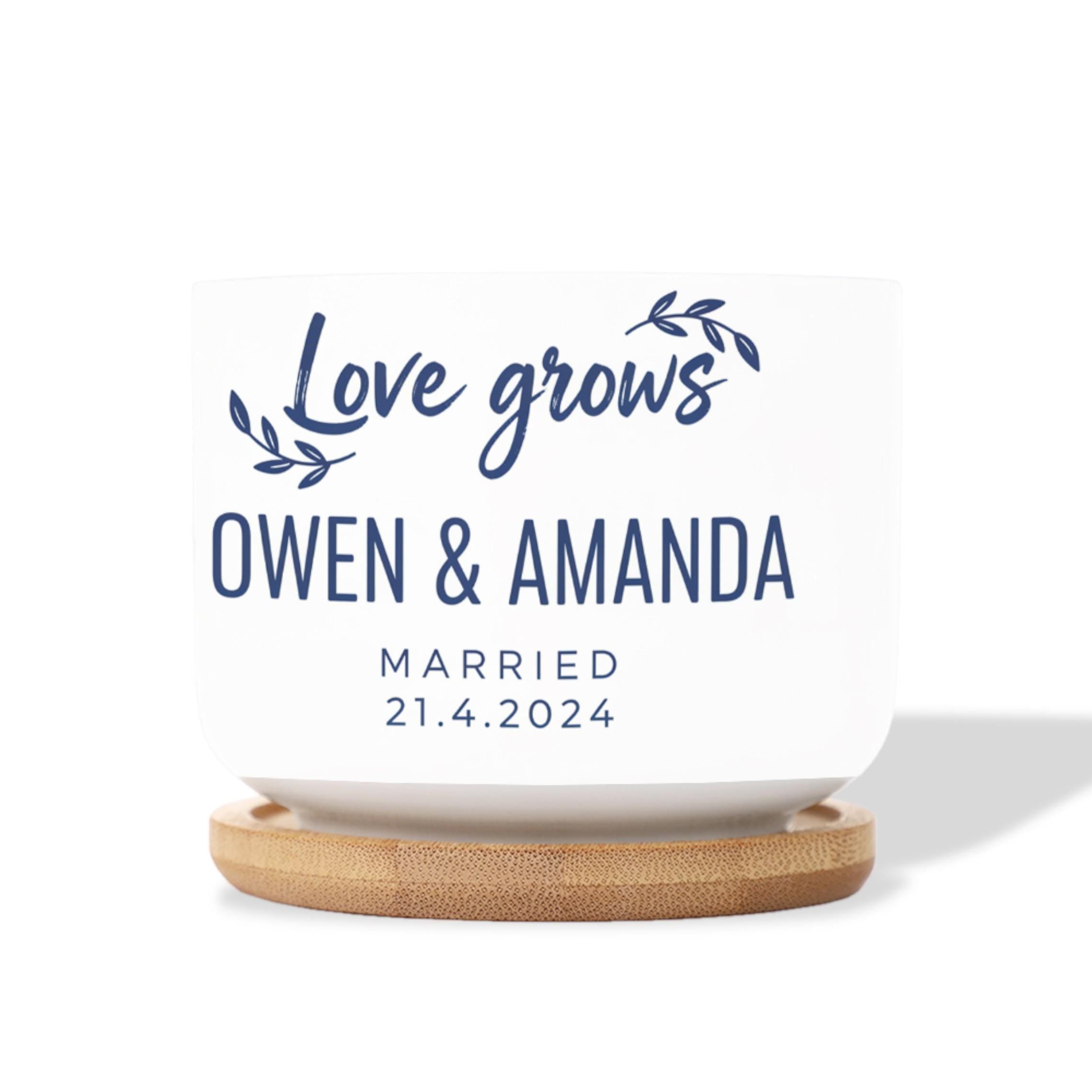 Personalized Couple's Ceramic Pot: Custom Names, "Love Grows" Wedding Gift Planter image 2