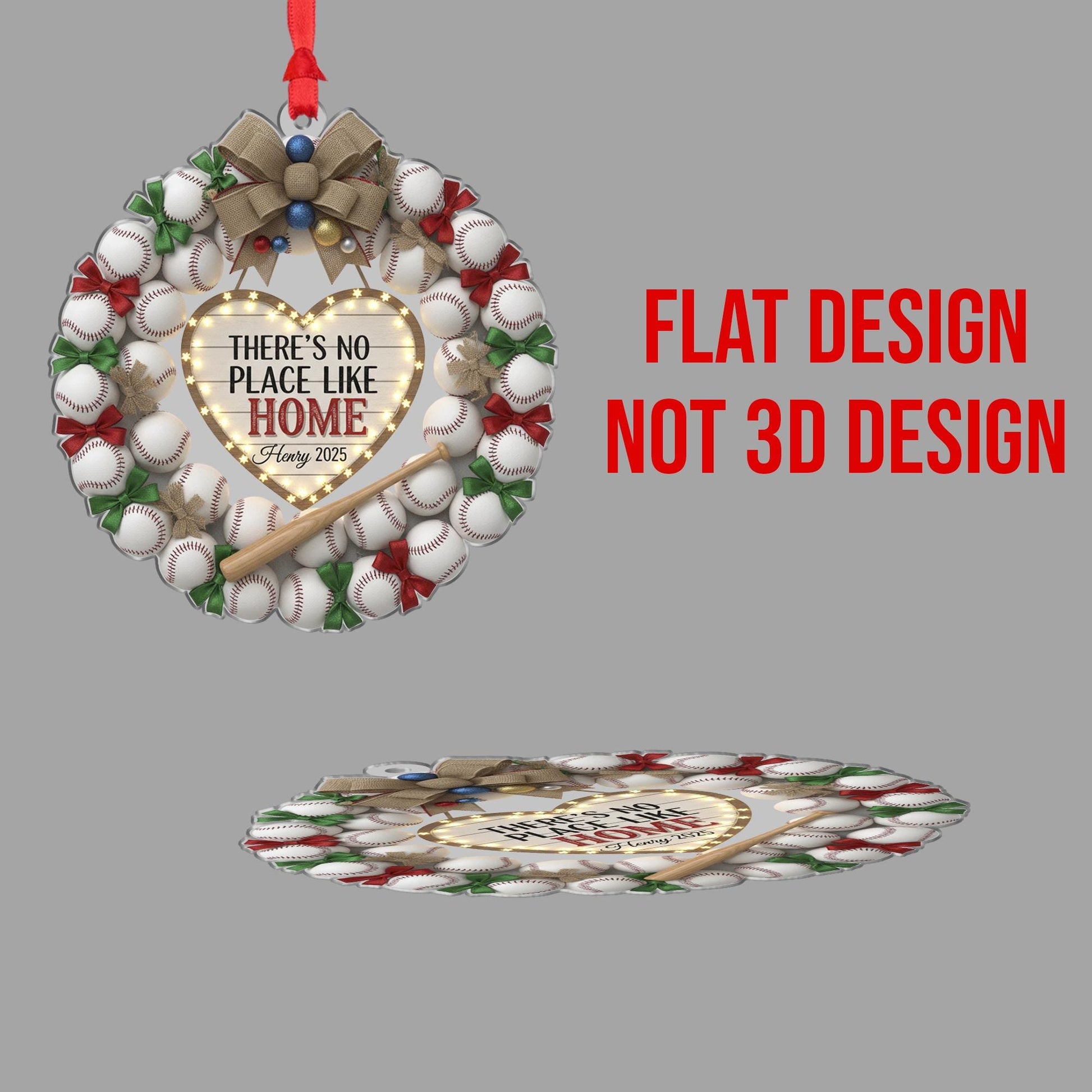 Personalized Baseball Wreath Ornament: "No Place Like Home" Sign, Custom Name, Dated 2025 image 3