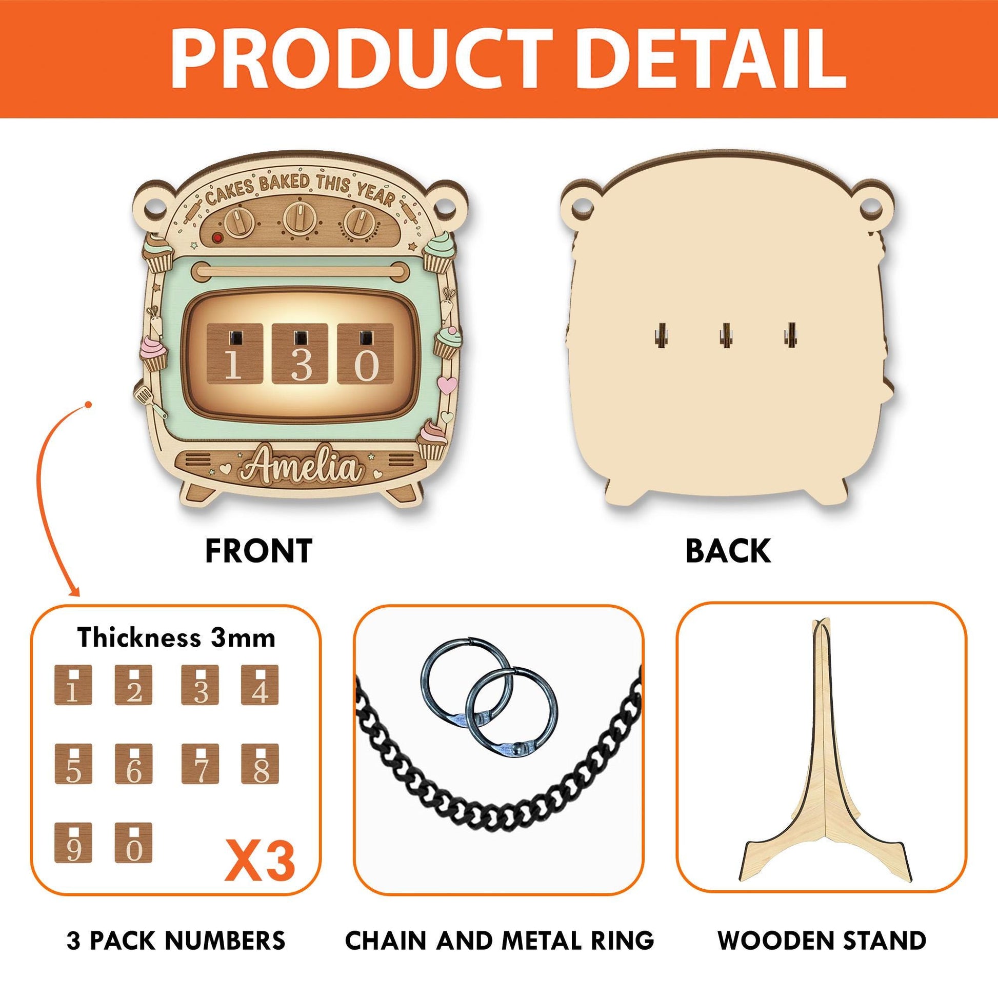 Personalized Cakes Baked This Year Counter, Retro Oven Baking Tracker image 3