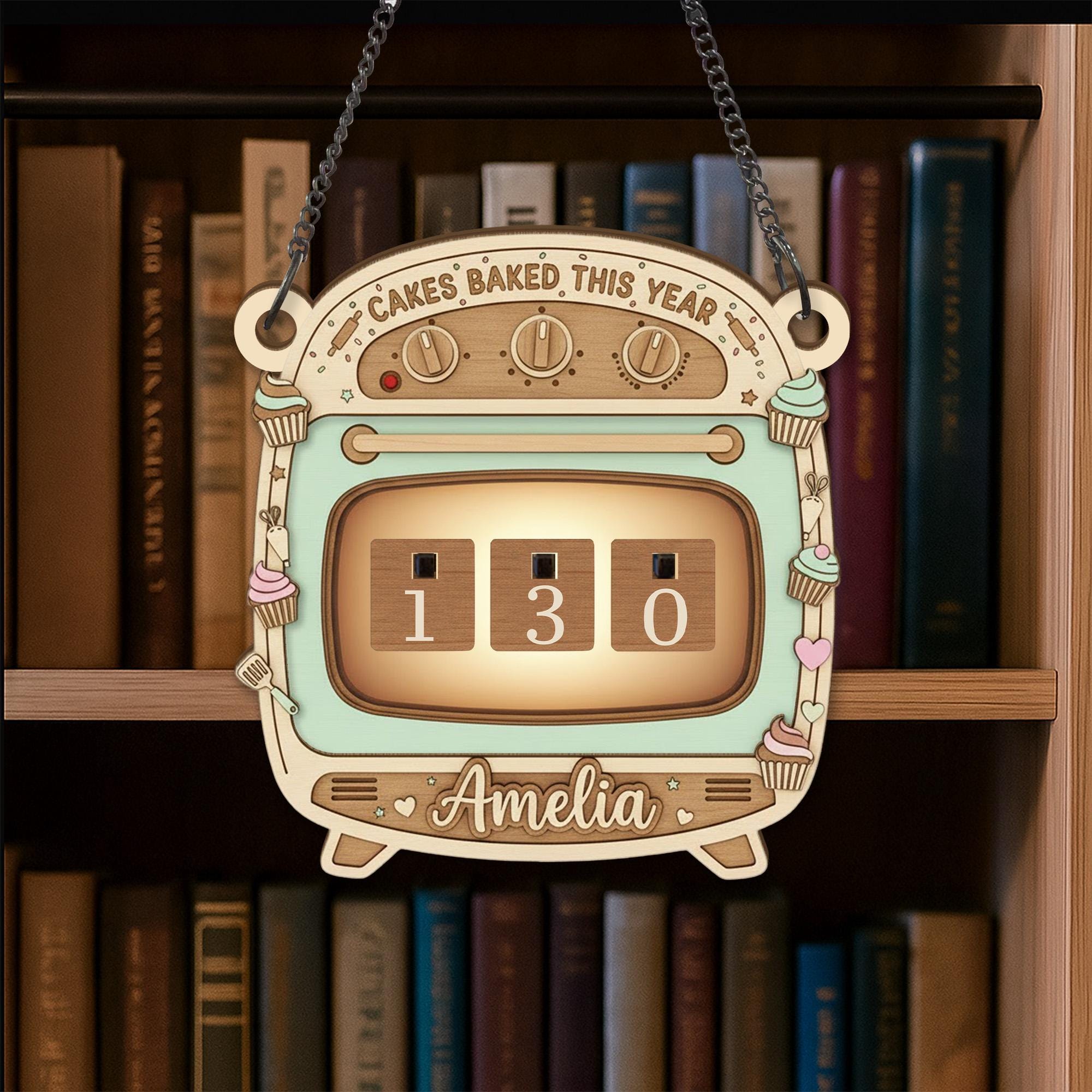 Personalized Cakes Baked This Year Counter, Retro Oven Baking Tracker image 6