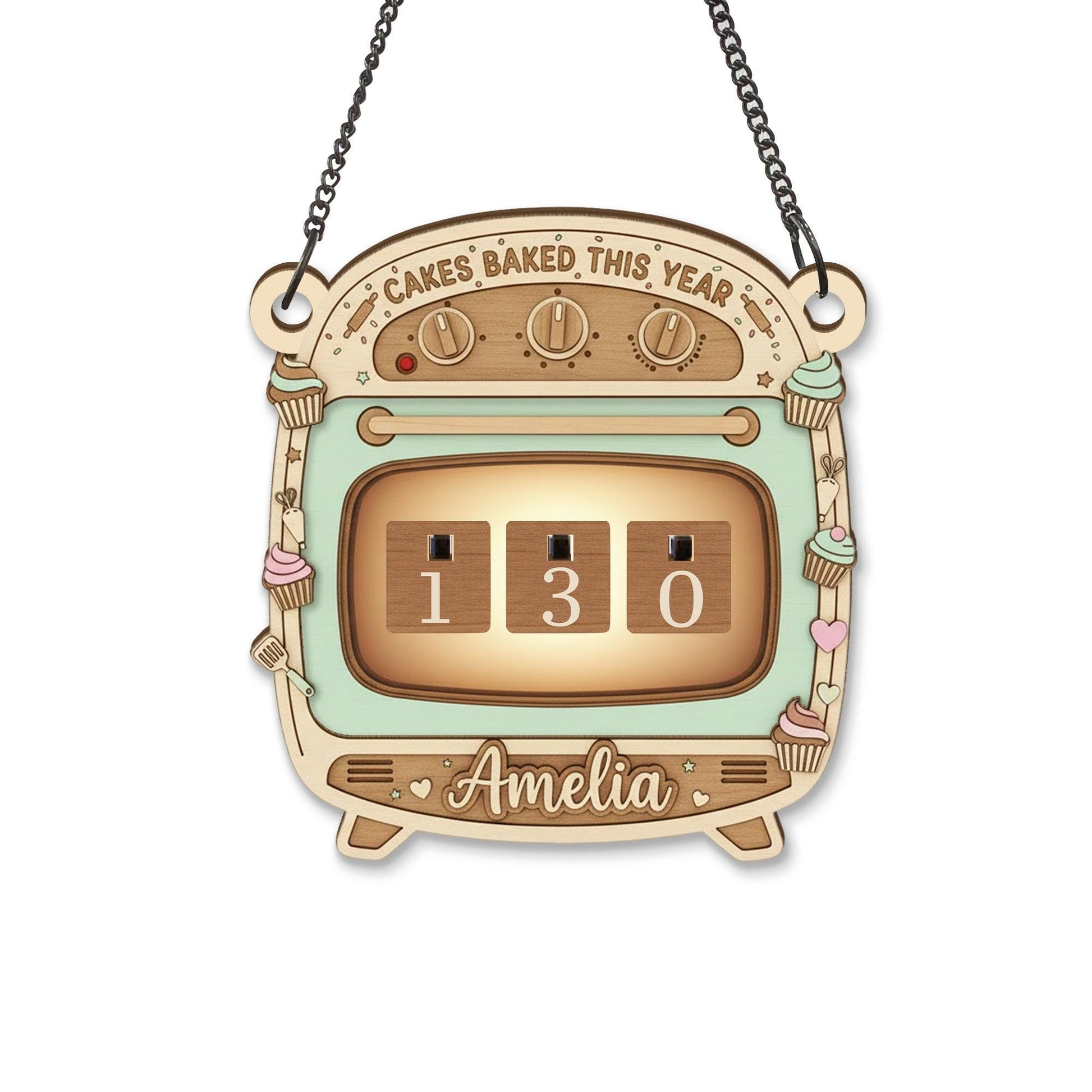 Personalized Cakes Baked This Year Counter, Retro Oven Baking Tracker image 2
