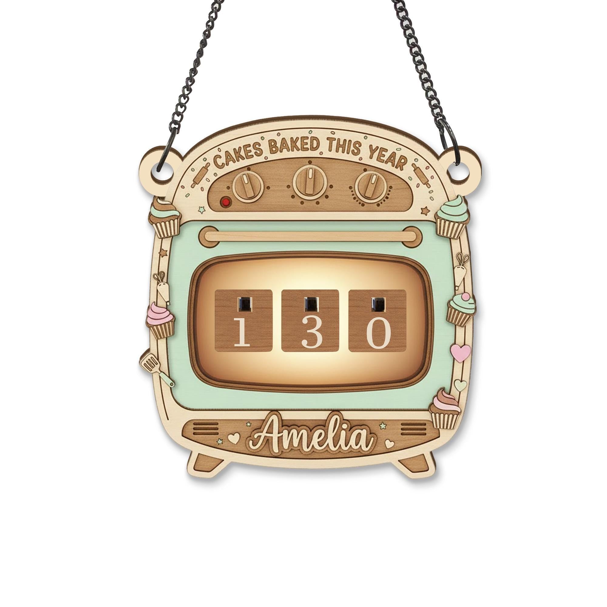 Personalized Cakes Baked This Year Counter, Retro Oven Baking Tracker image 2