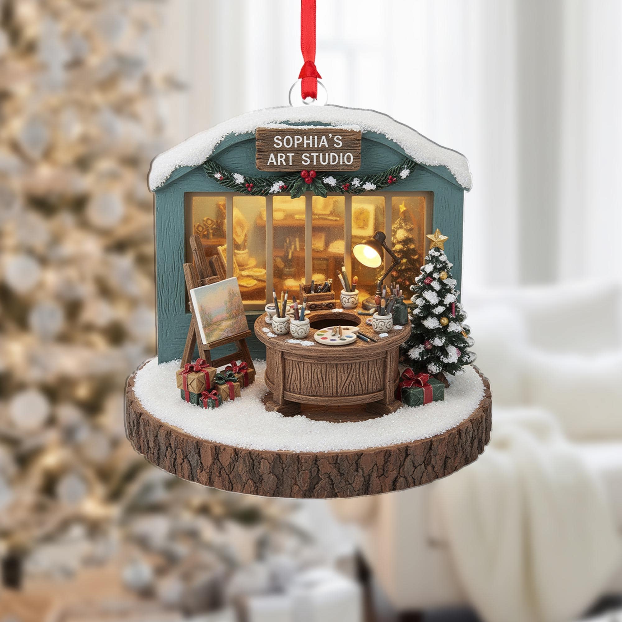 Personalized Miniature Art Studio Ornament: Artist Gift, Custom Holiday Keepsake image 1