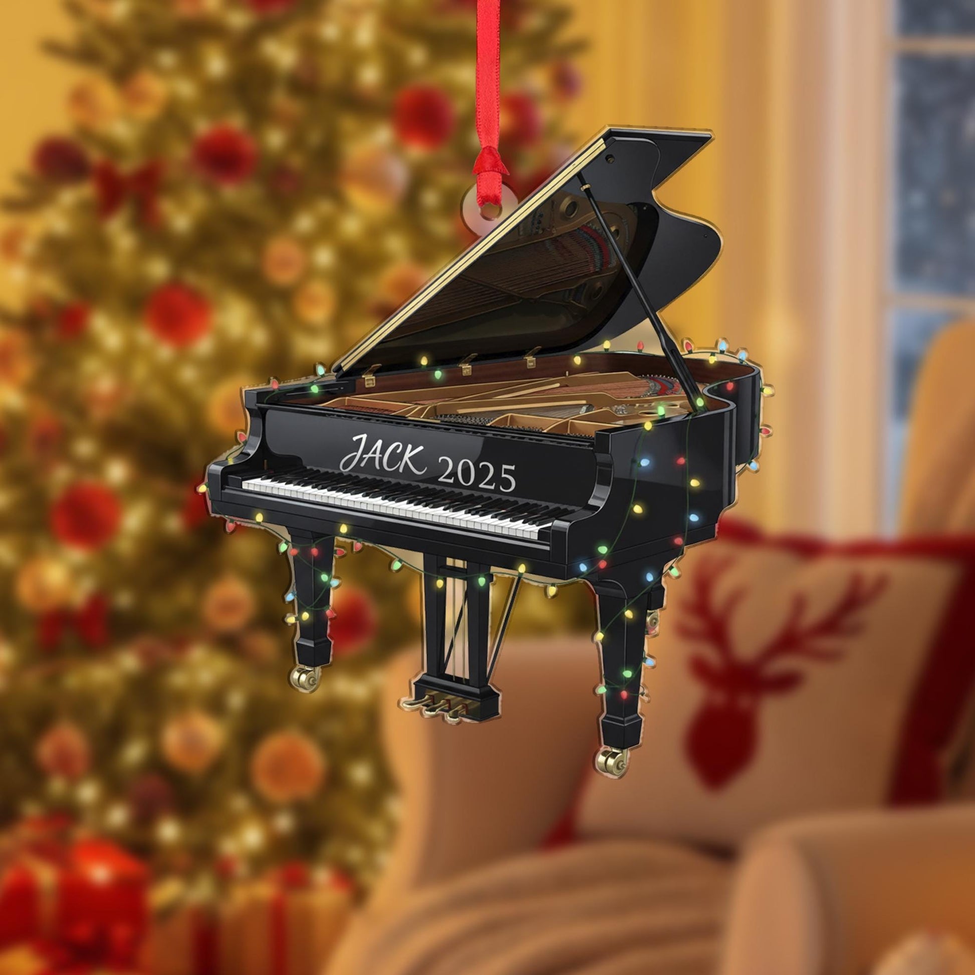 Grand Piano Christmas Ornament: Personalized Black Grand Piano Gift image 2