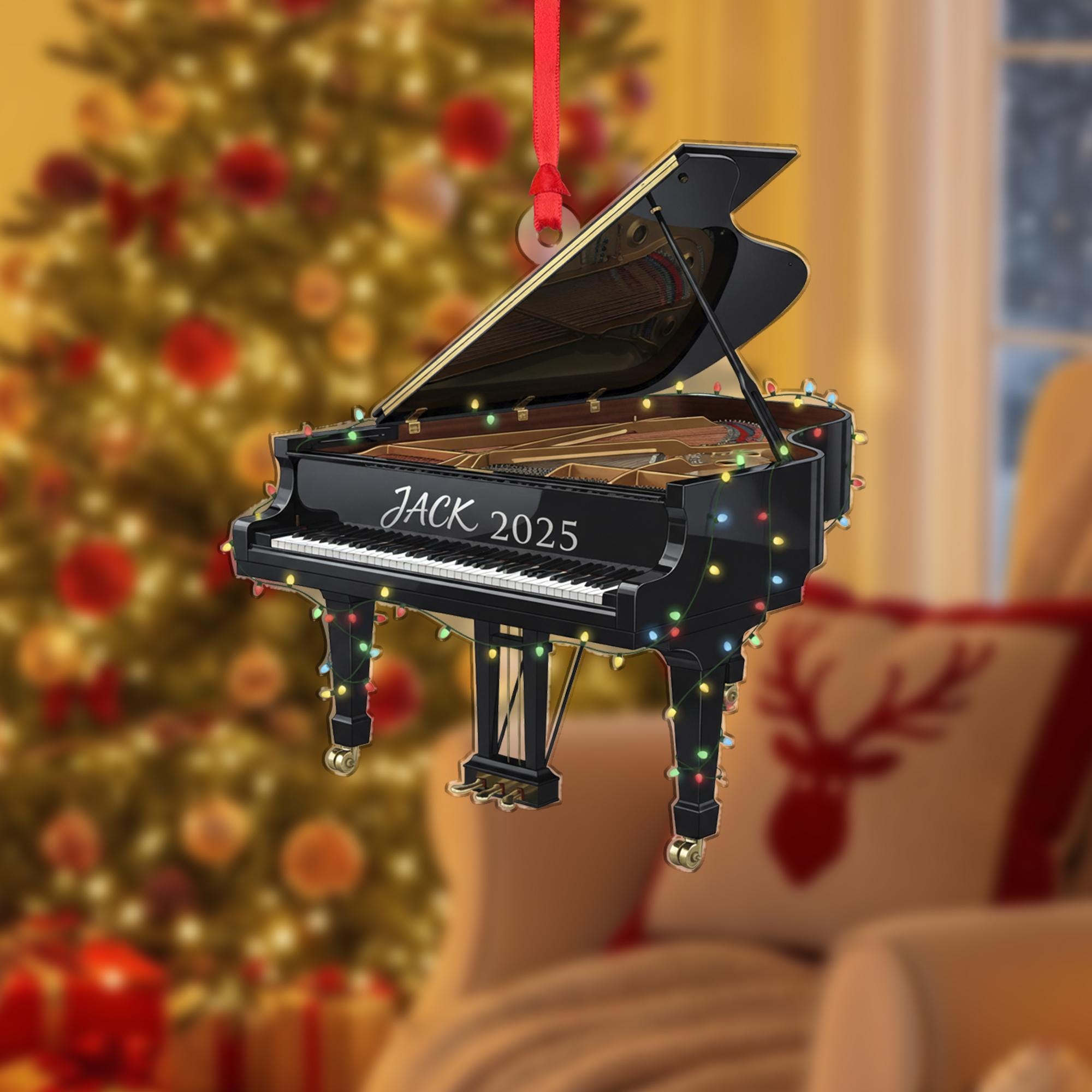Grand Piano Christmas Ornament: Personalized Black Grand Piano Gift image 2