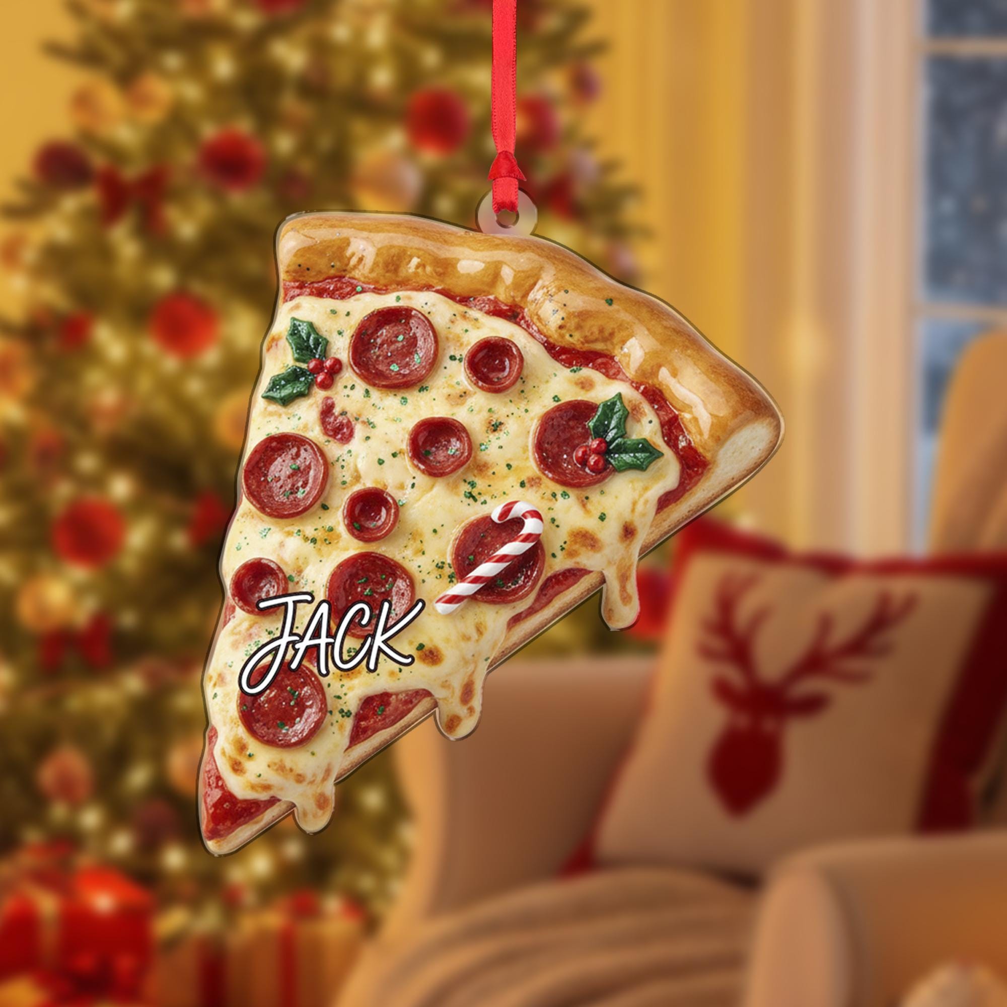 Funny Pizza Slice Christmas Ornament: Personalized Pizza Lover Gift image 2