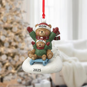 Mom & Child Bear Sled Christmas Ornament: Custom Names 2025 Holiday Tree Decor image 1