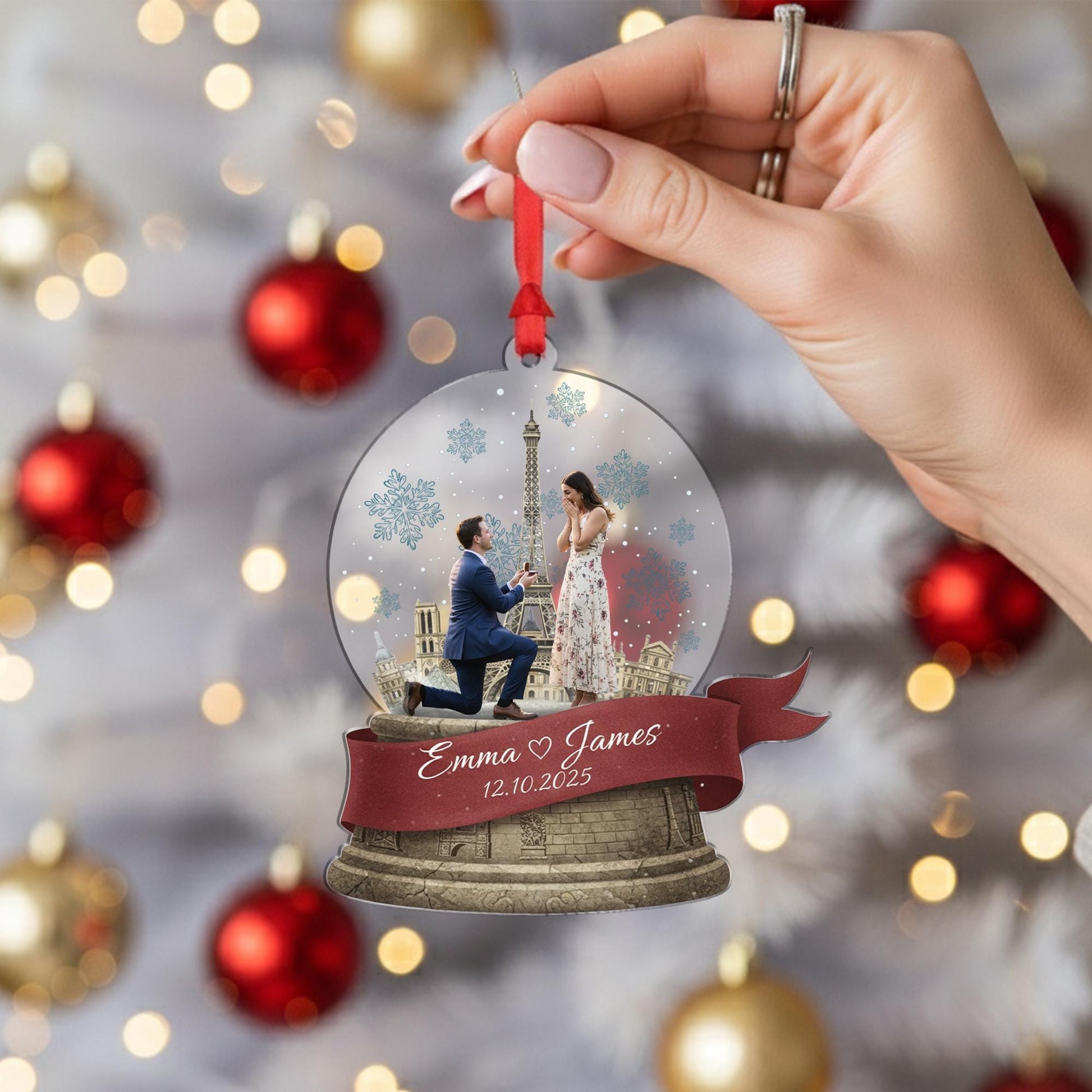 Custom Winter Paris Engagement Photo Ornament - Couple Proposal Keepsake image 5