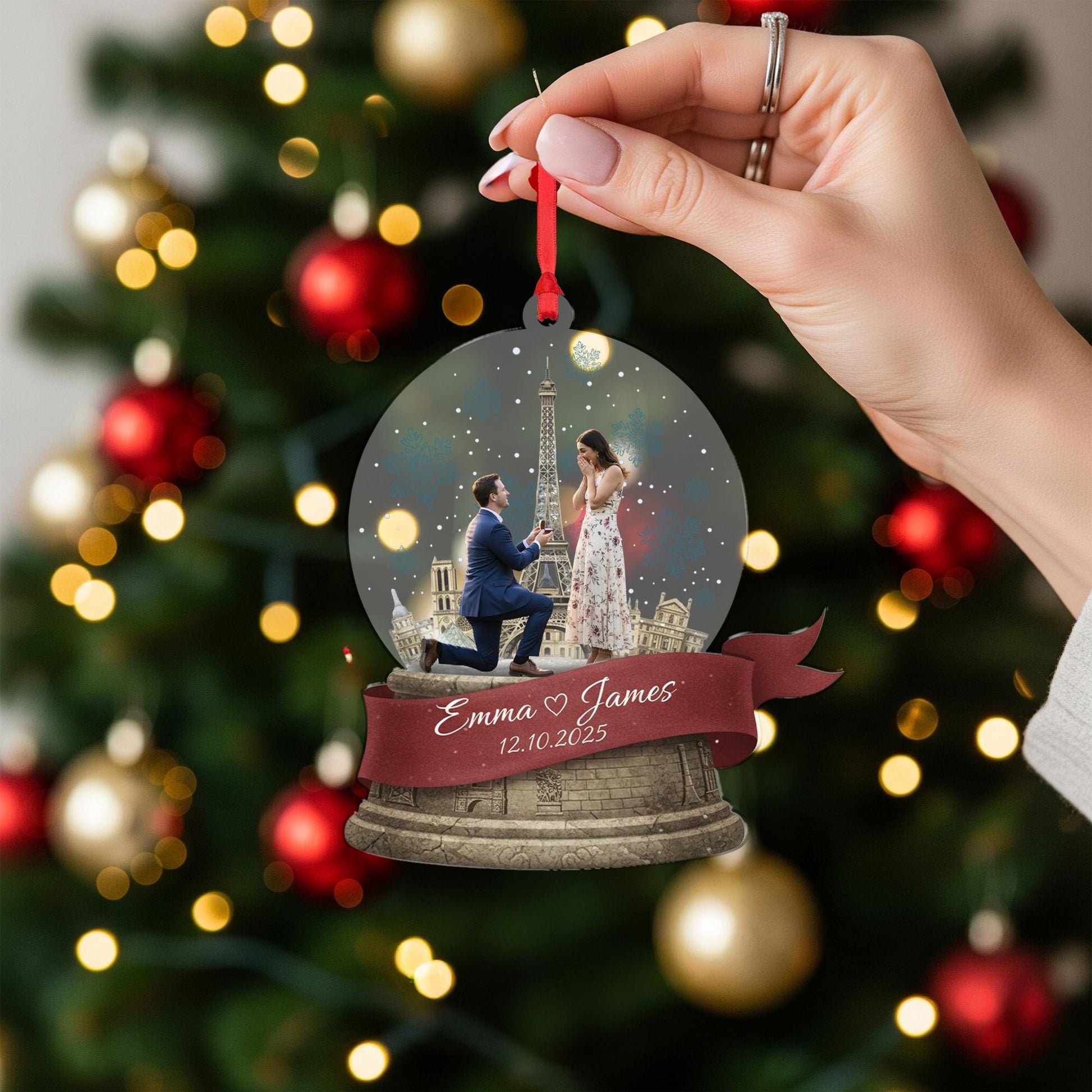 Custom Winter Paris Engagement Photo Ornament - Couple Proposal Keepsake image 4