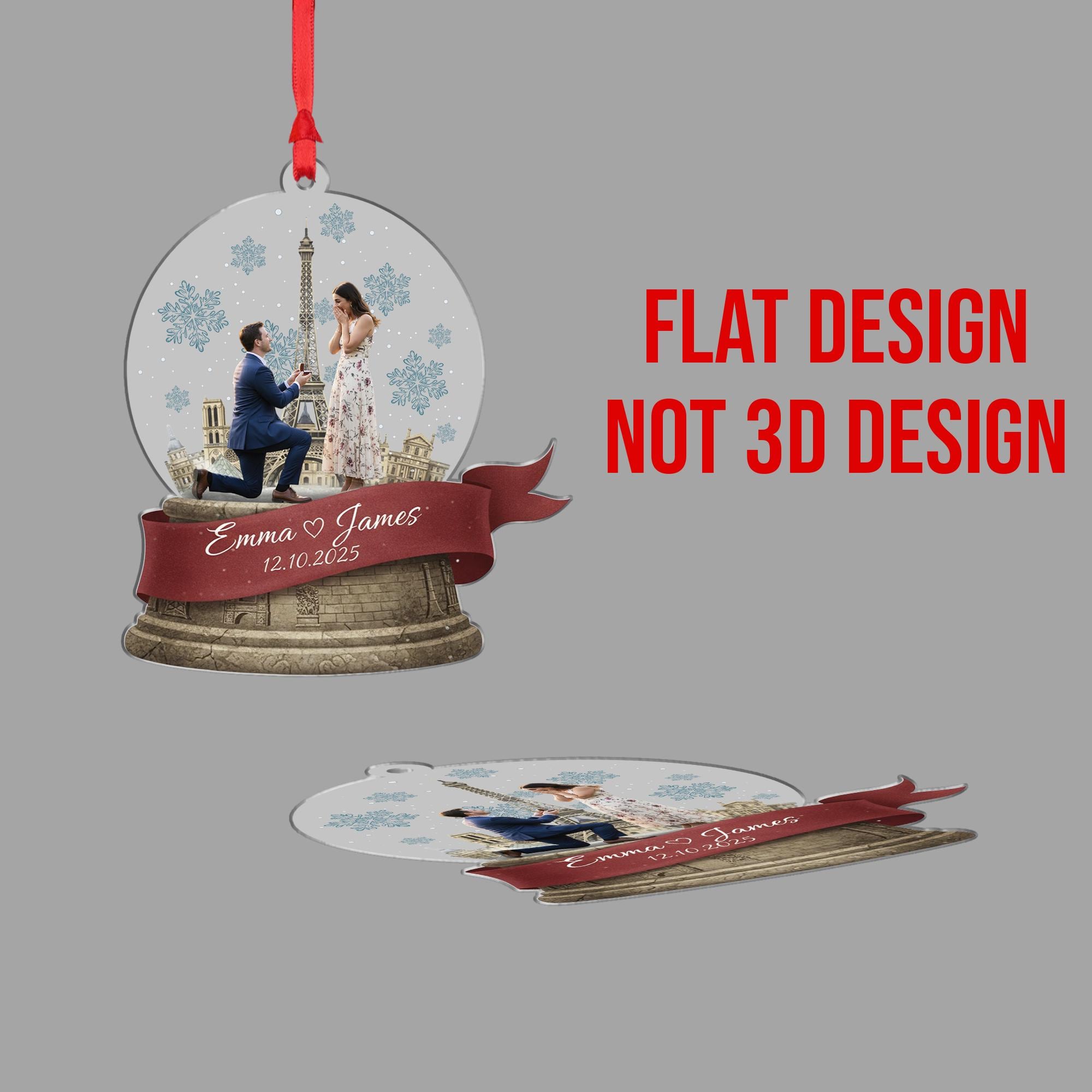 Custom Winter Paris Engagement Photo Ornament - Couple Proposal Keepsake image 2