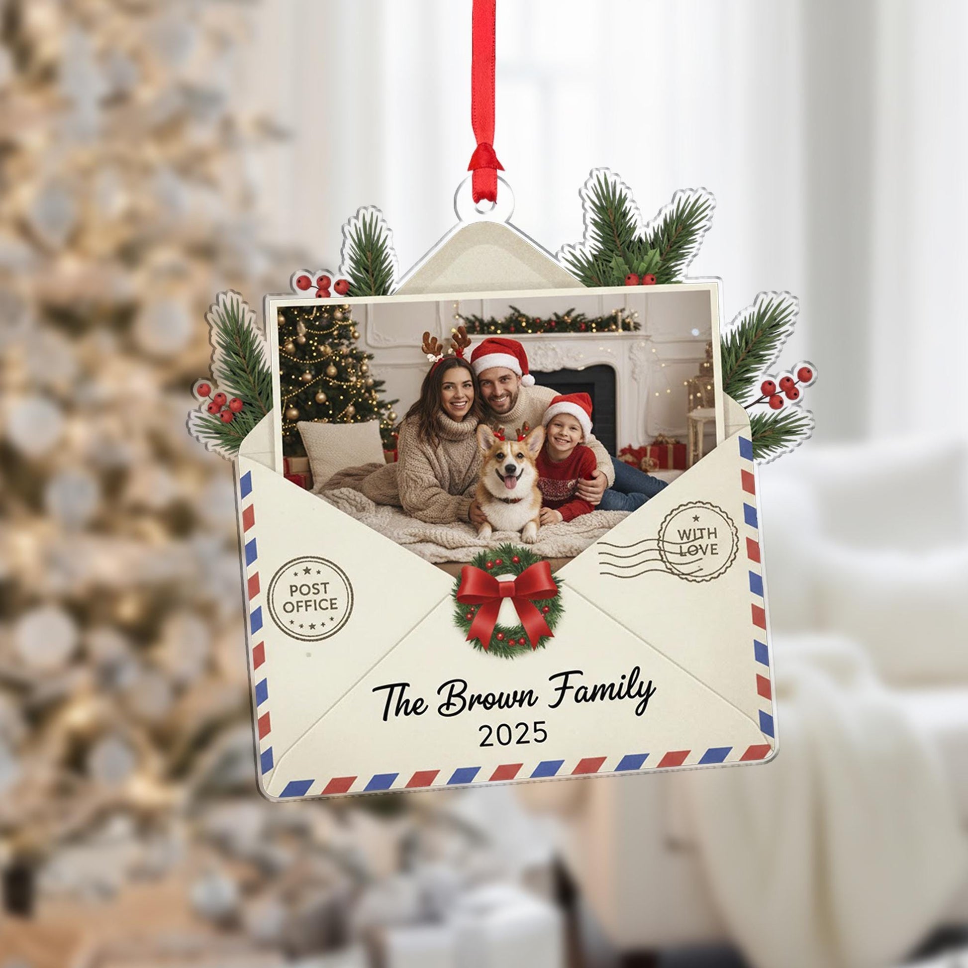 Custom Family Photo Ornament - Personalized Christmas Envelope Keepsake Gift image 1