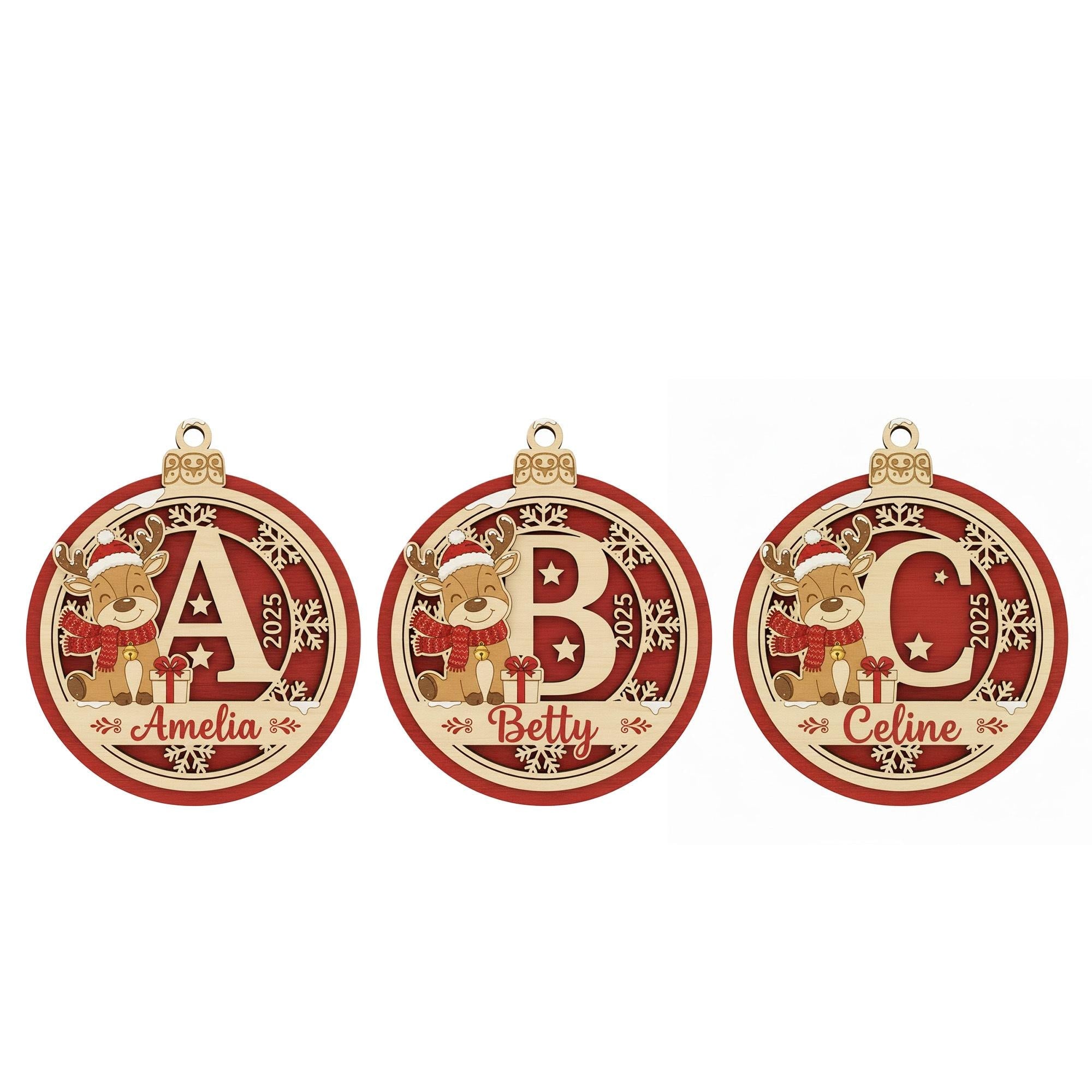 Custom Initial Reindeer Ornament - Personalized 2-Layer Name Christmas Gift for Kids image 4