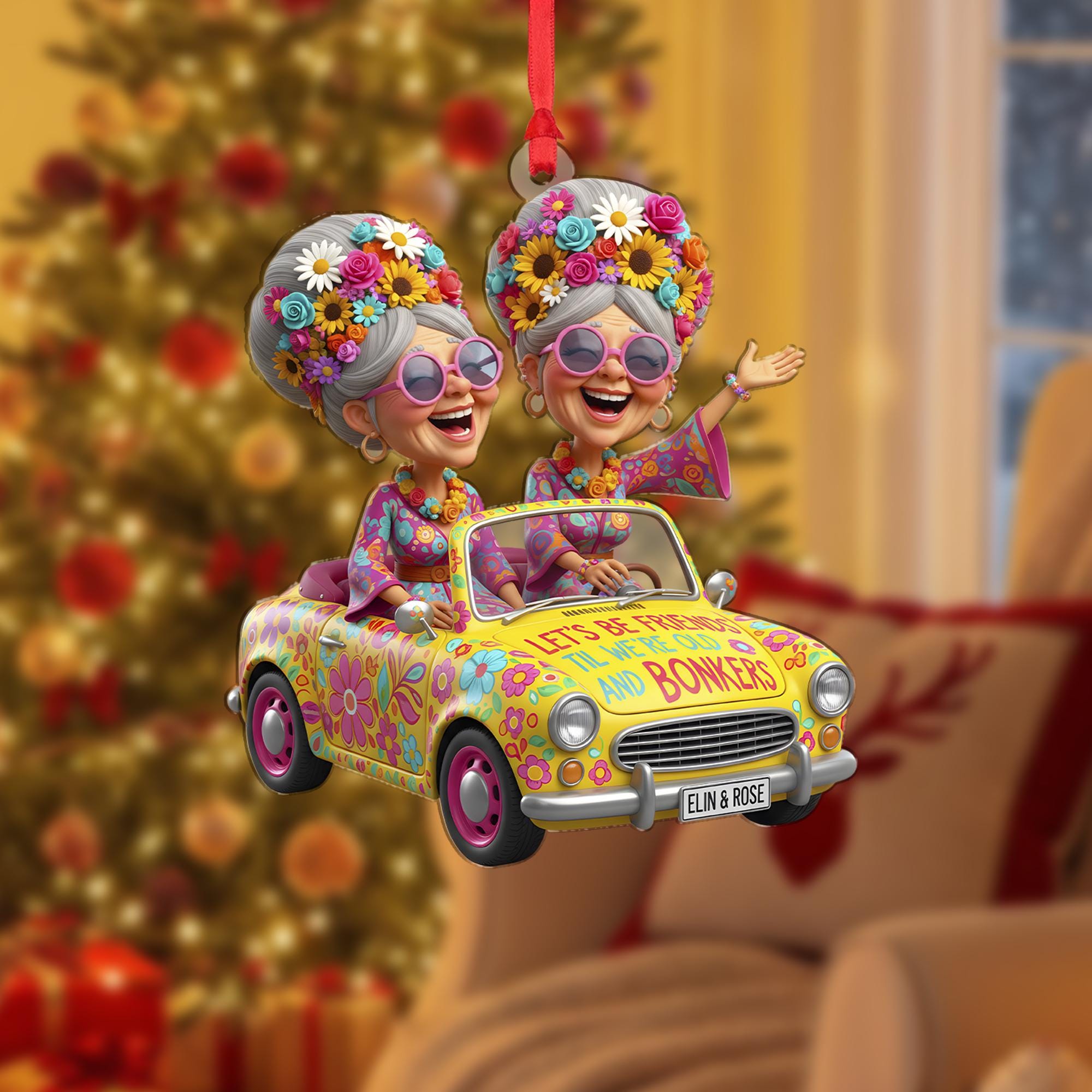 Personalized Hippie Car Ornament: Elderly Friends Gift image 1