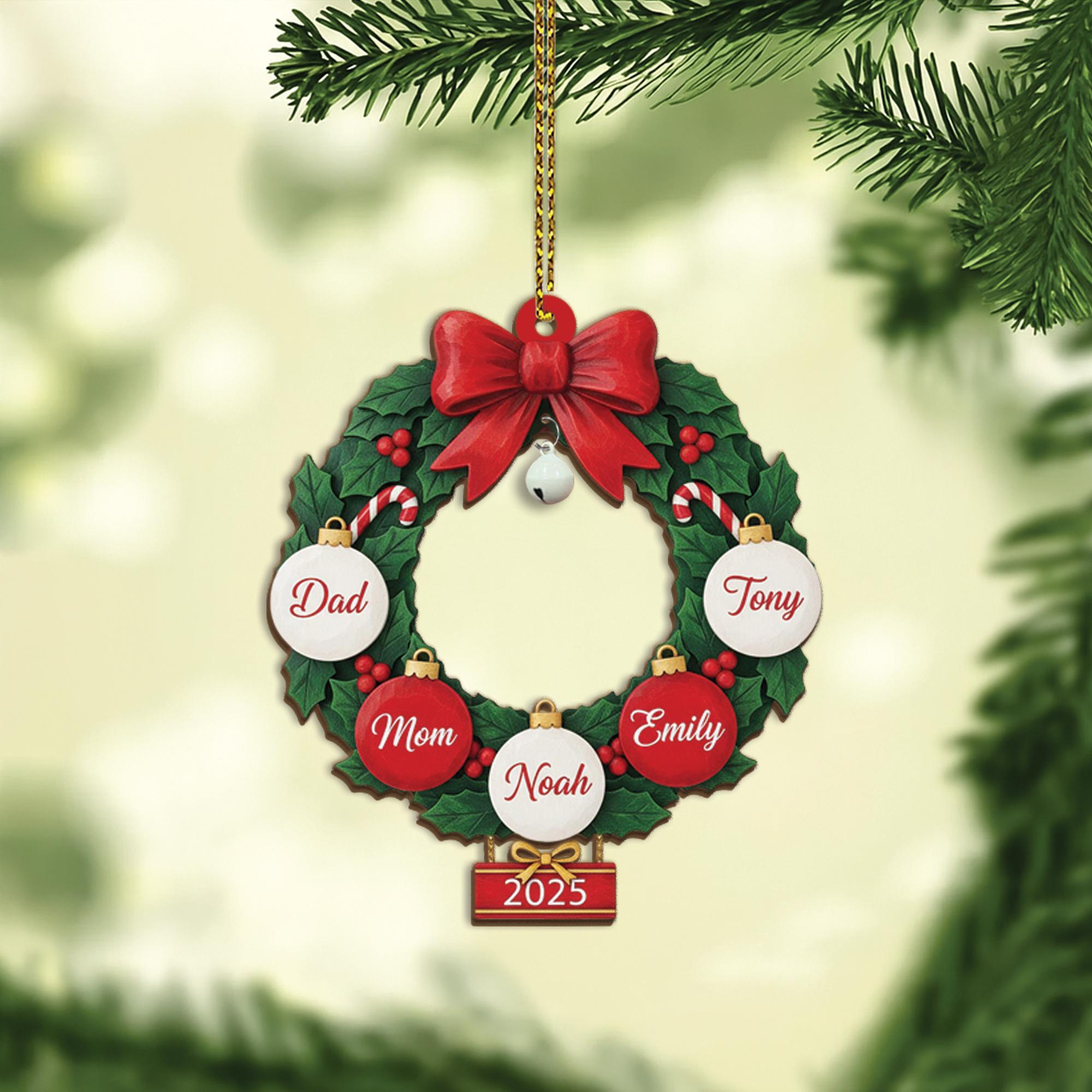 Custom Family Name Wreath Ornament - Personalized Christmas Keepsake with Bell Gift image 1