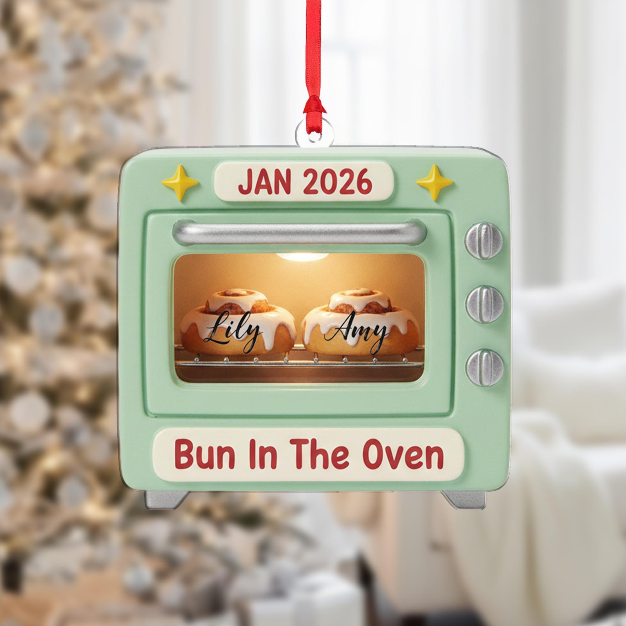 Personalized Pregnancy Ornament – Bun in the Oven Design, Baby Announcement, Due Date Keepsake image 7