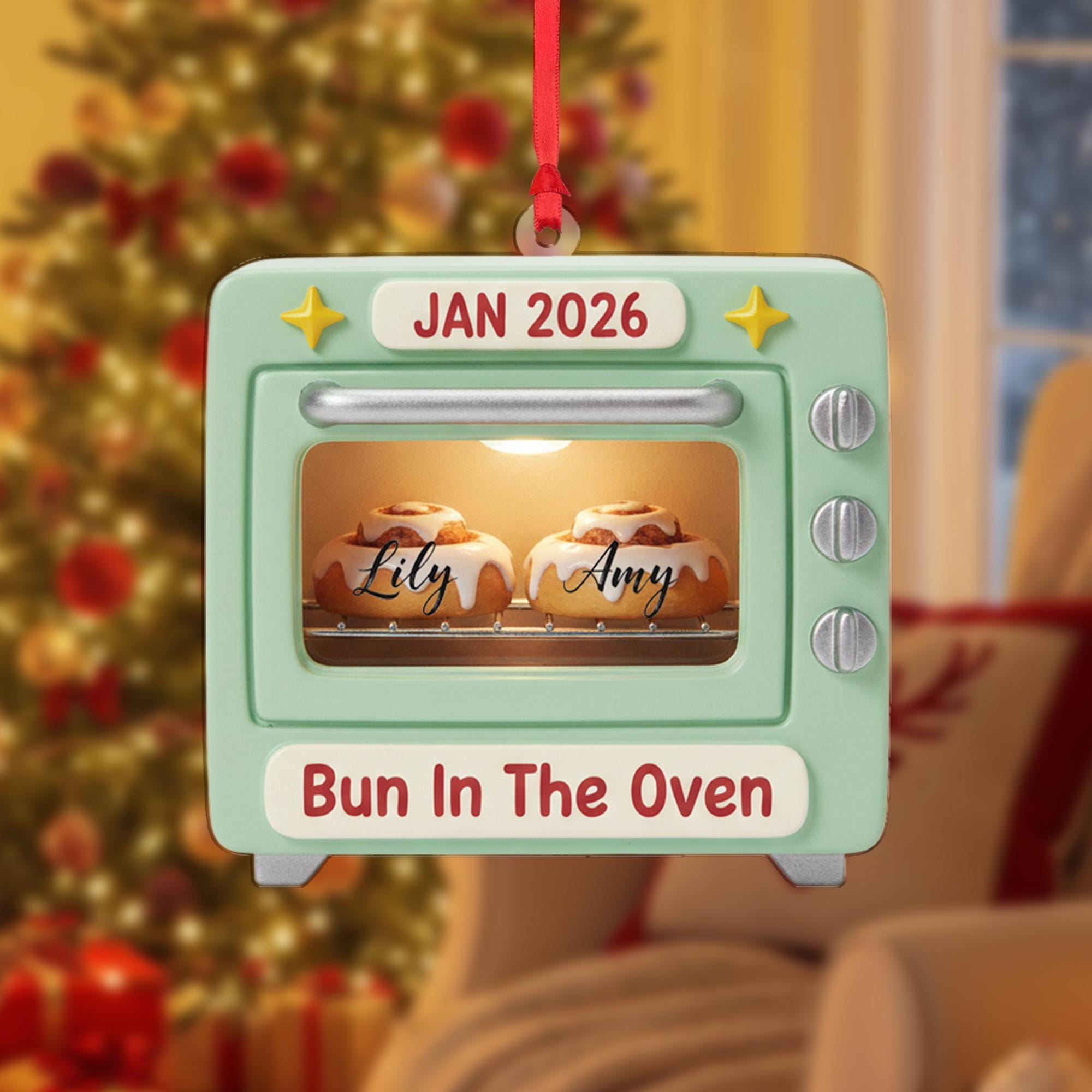 Personalized Pregnancy Ornament – Bun in the Oven Design, Baby Announcement, Due Date Keepsake image 6