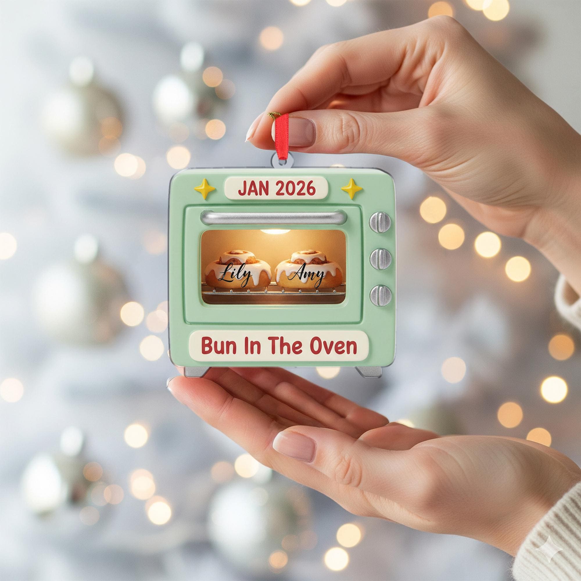 Personalized Pregnancy Ornament – Bun in the Oven Design, Baby Announcement, Due Date Keepsake image 4