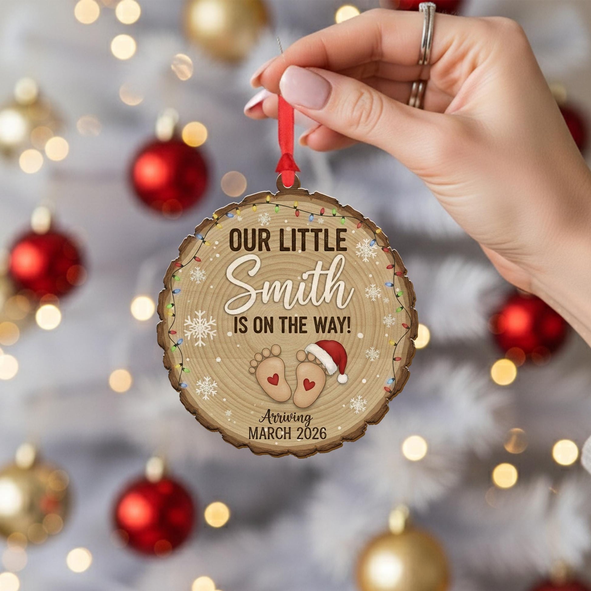 Personalized Wood Ornament – Pregnancy Announcement, Baby Arrival Keepsake, Custom Family Name Decor image 5