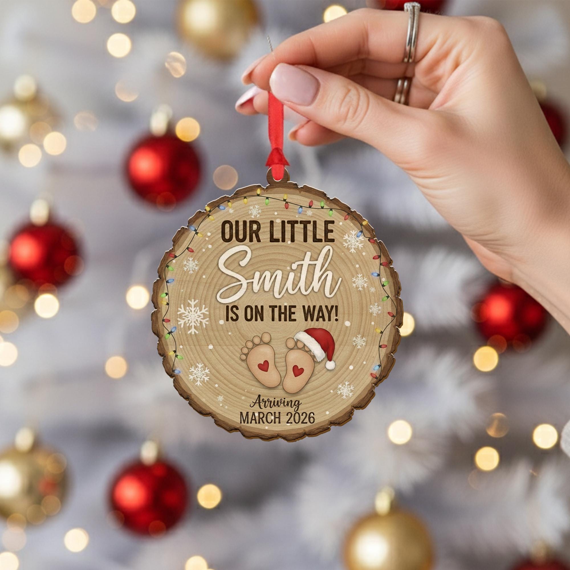 Personalized Wood Ornament – Pregnancy Announcement, Baby Arrival Keepsake, Custom Family Name Decor image 5