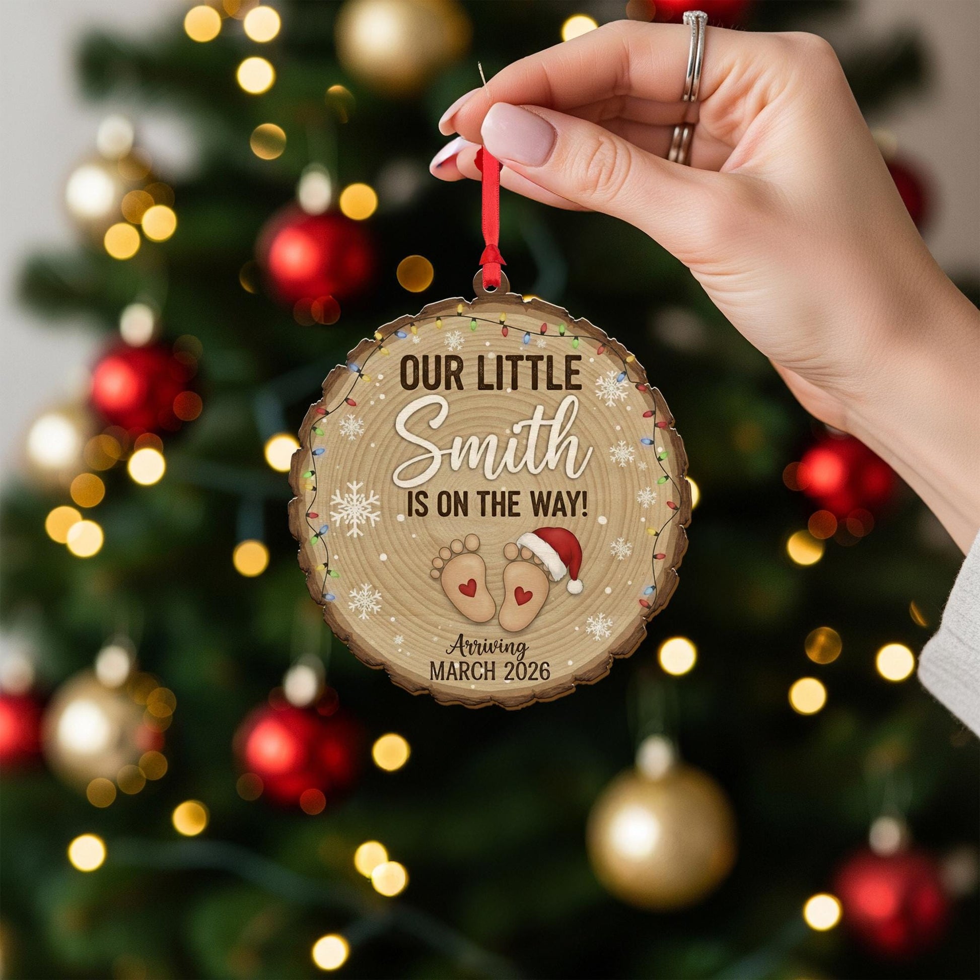 Personalized Wood Ornament – Pregnancy Announcement, Baby Arrival Keepsake, Custom Family Name Decor image 6