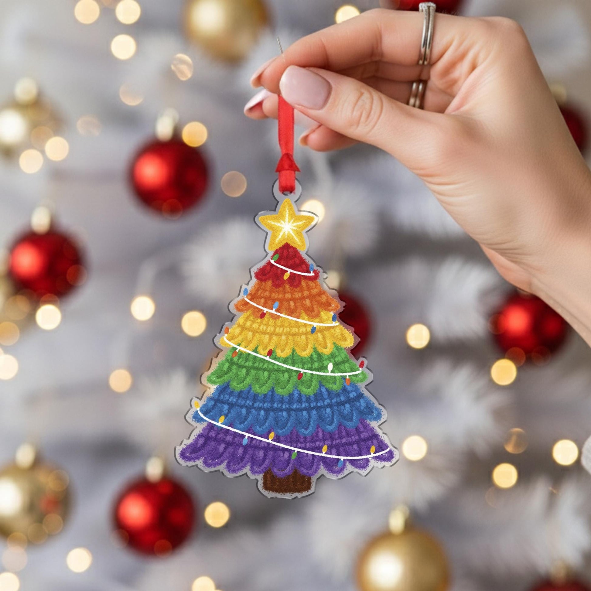 Acrylic Christmas Ornament – Rainbow Tree Design, Colorful Holiday Decor, Festive Hanging Decoration image 2