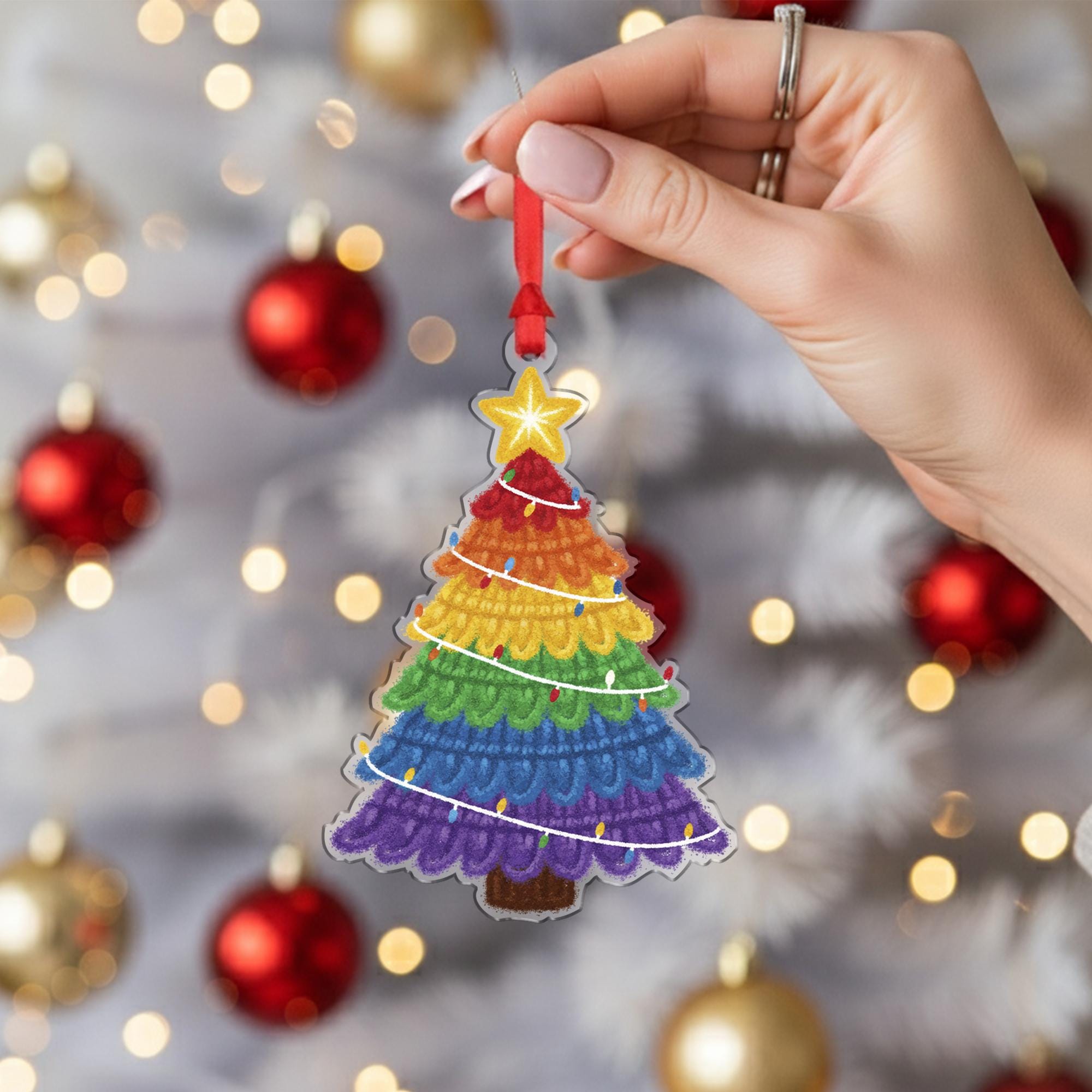 Acrylic Christmas Ornament – Rainbow Tree Design, Colorful Holiday Decor, Festive Hanging Decoration image 2