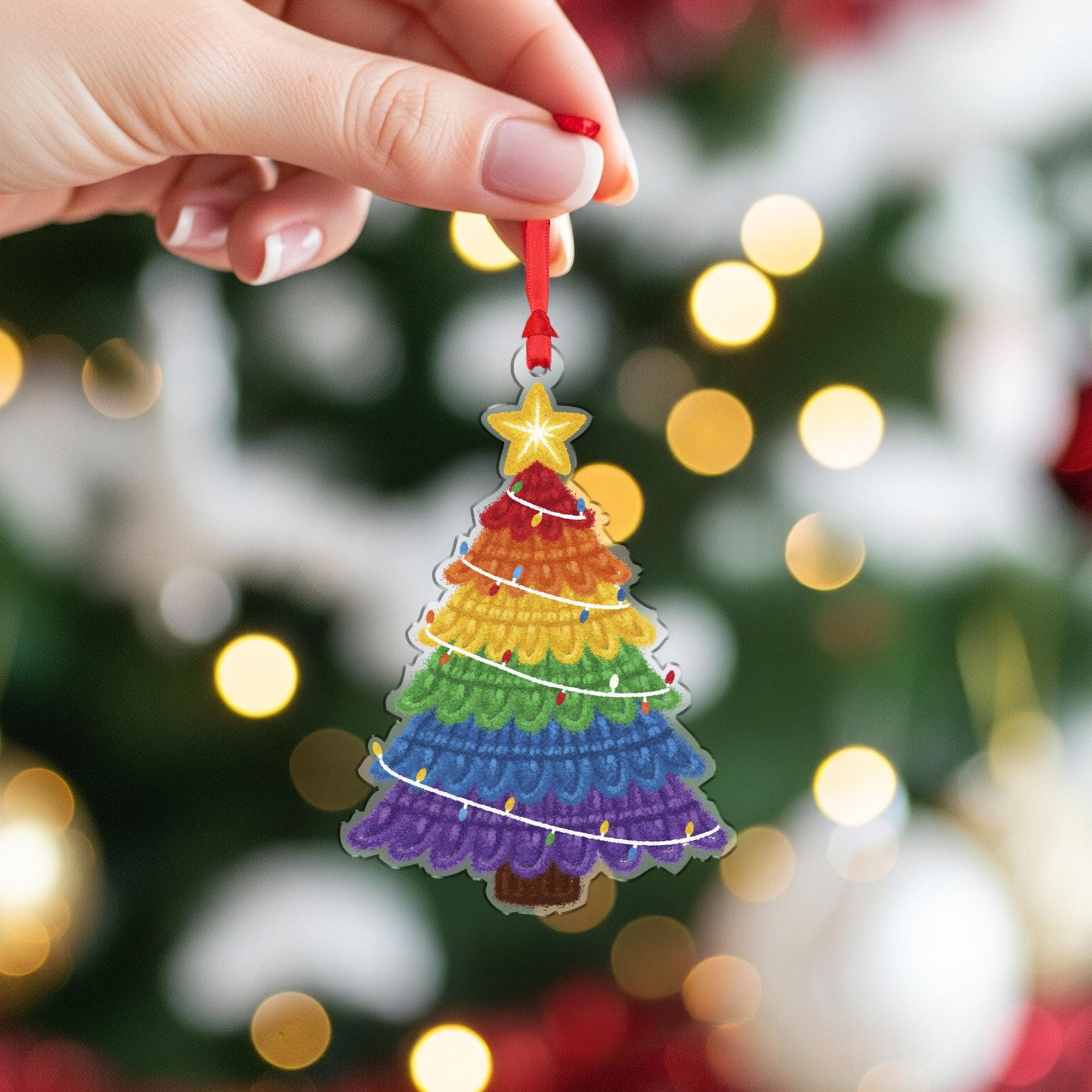 Acrylic Christmas Ornament – Rainbow Tree Design, Colorful Holiday Decor, Festive Hanging Decoration image 3