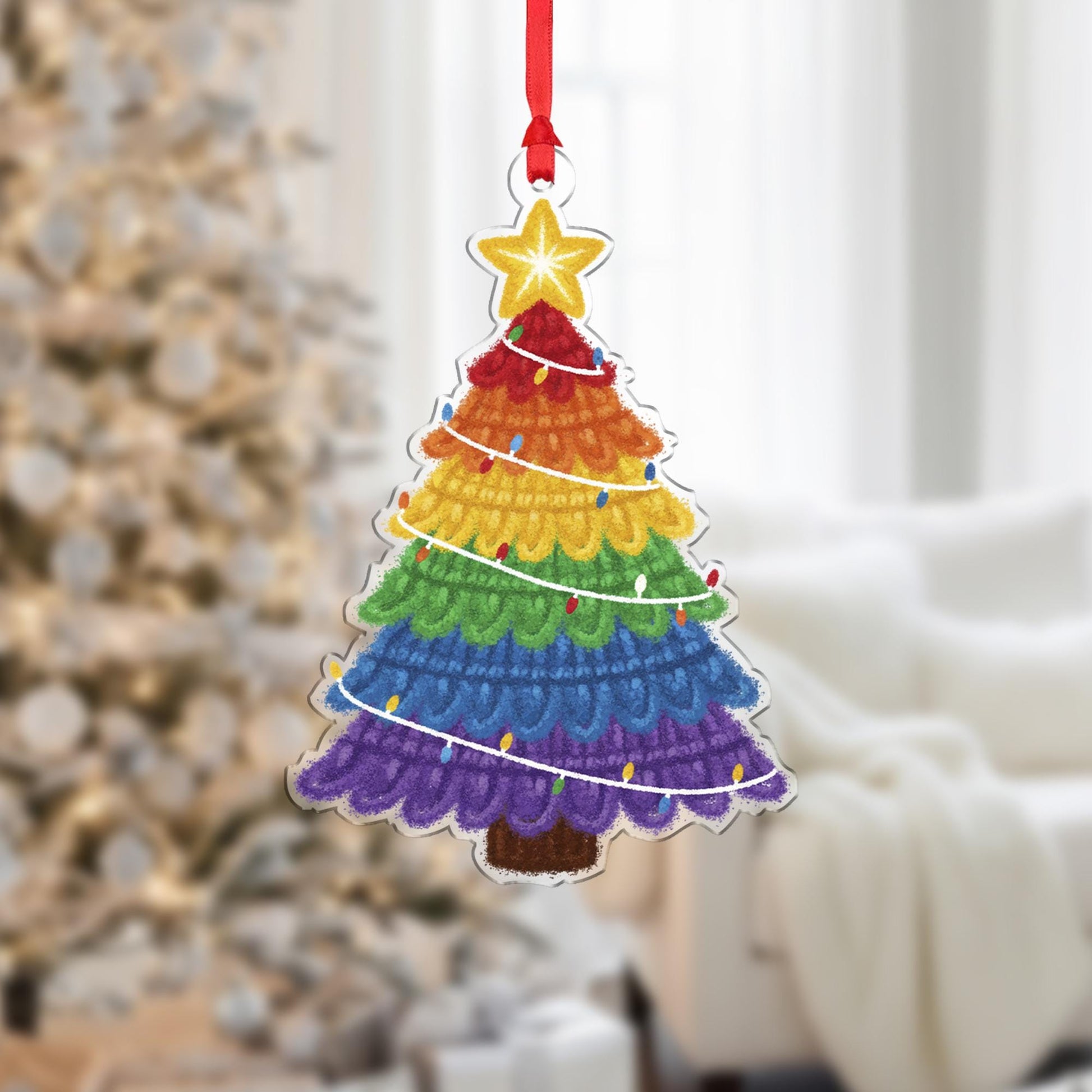 Acrylic Christmas Ornament – Rainbow Tree Design, Colorful Holiday Decor, Festive Hanging Decoration image 6