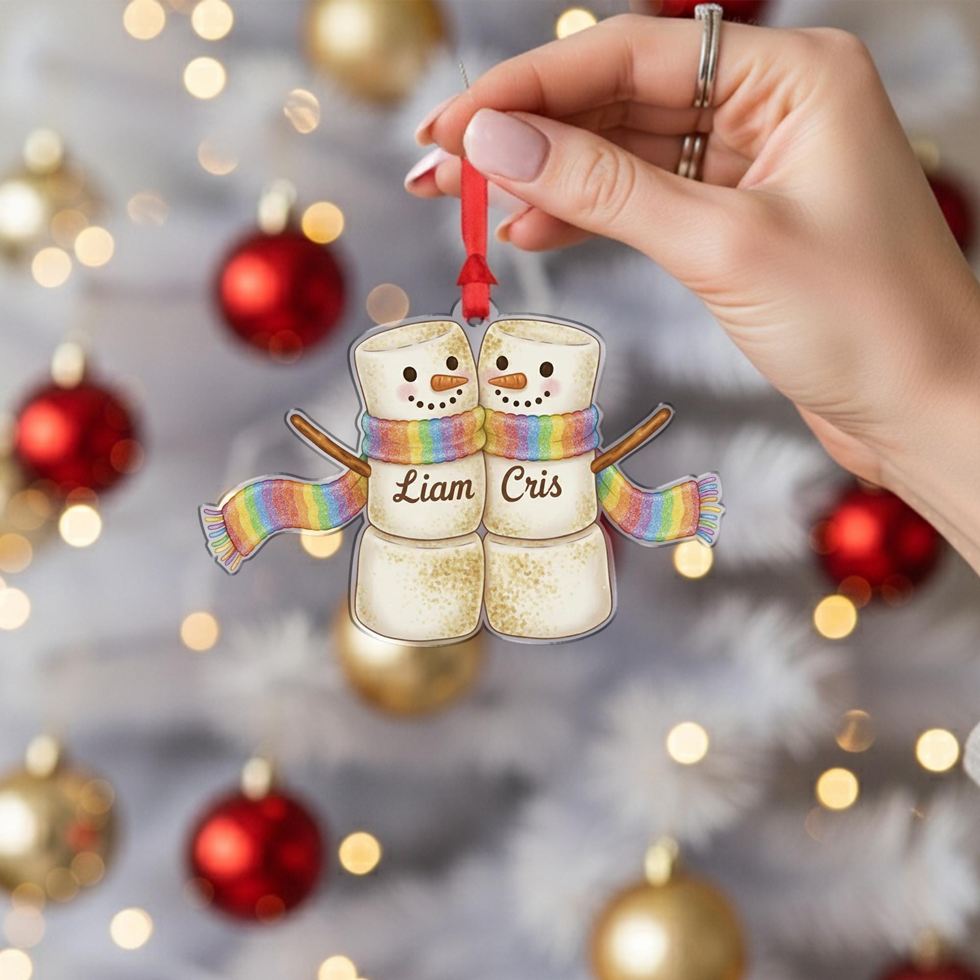 Personalized Acrylic Ornament – Marshmallow Couple Design, Custom Name Christmas Decoration, Holiday Keepsake image 3