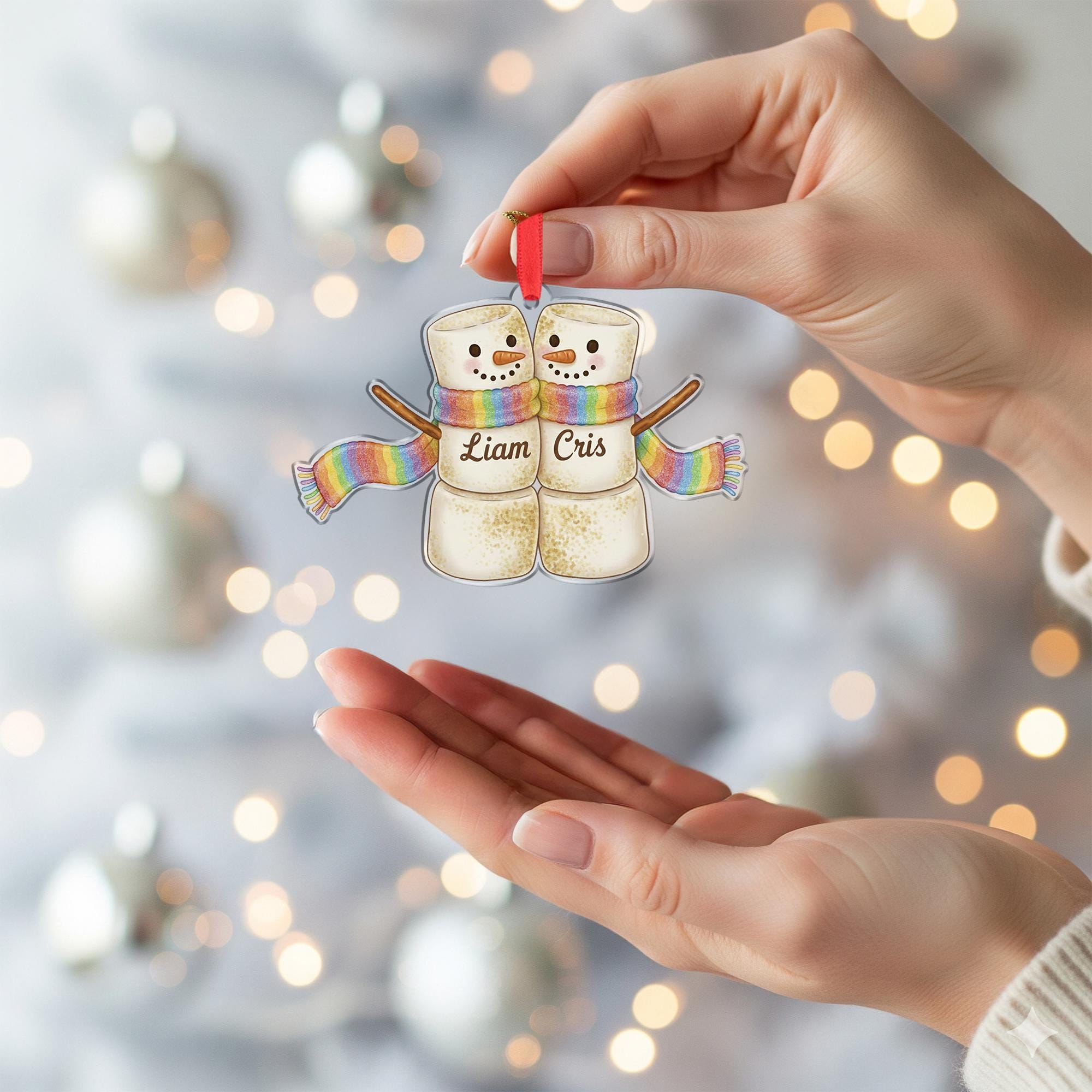 Personalized Acrylic Ornament – Marshmallow Couple Design, Custom Name Christmas Decoration, Holiday Keepsake image 5