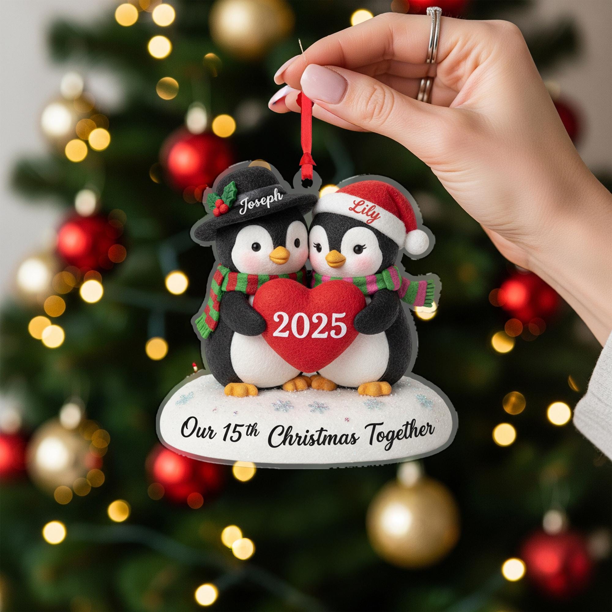 Personalized Acrylic Ornament – Penguin Couple Design, Custom Name Decoration, Holiday Keepsake 2025 image 2