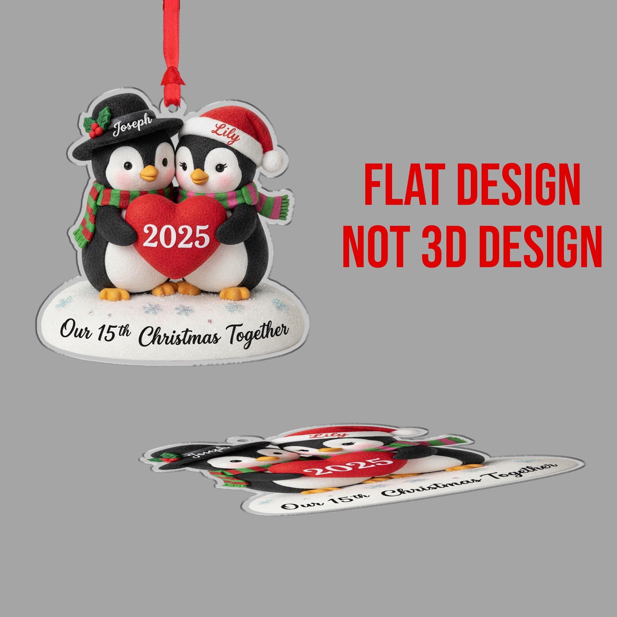 Personalized Acrylic Ornament – Penguin Couple Design, Custom Name Decoration, Holiday Keepsake 2025 image 6
