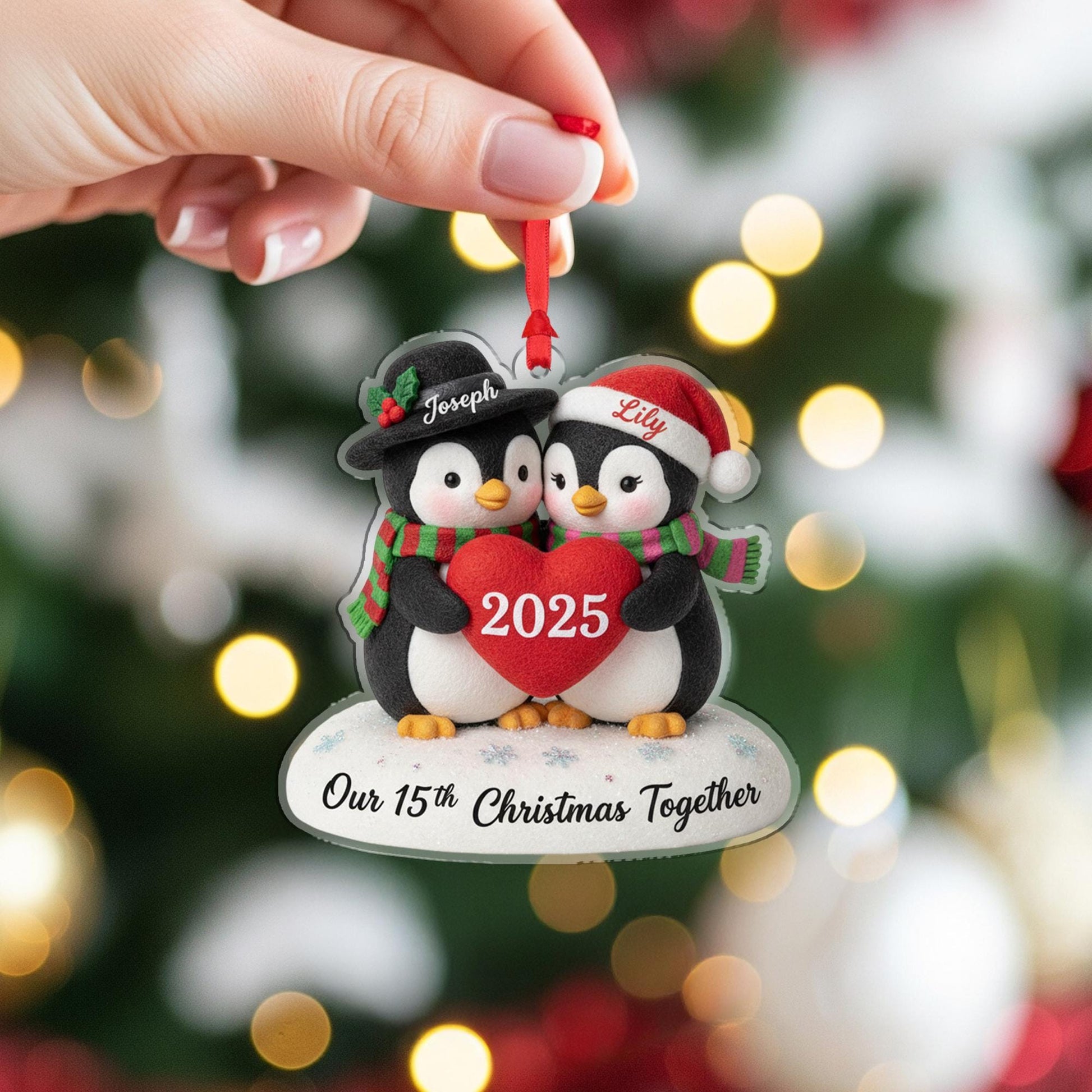 Personalized Acrylic Ornament – Penguin Couple Design, Custom Name Decoration, Holiday Keepsake 2025 image 4