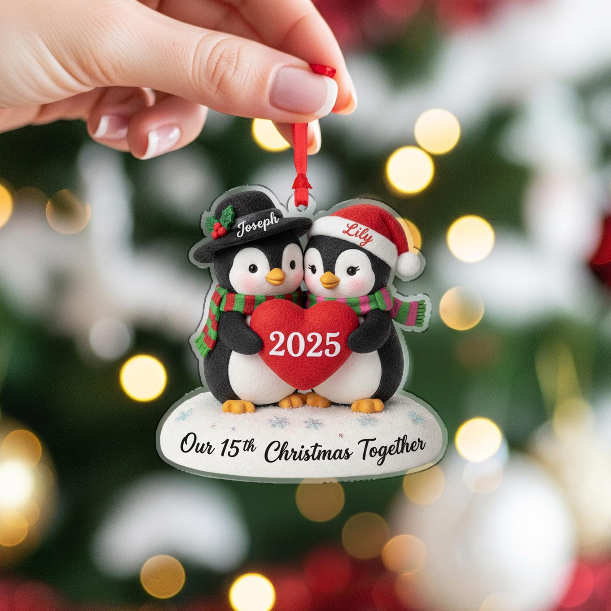 Personalized Acrylic Ornament – Penguin Couple Design, Custom Name Decoration, Holiday Keepsake 2025 image 4