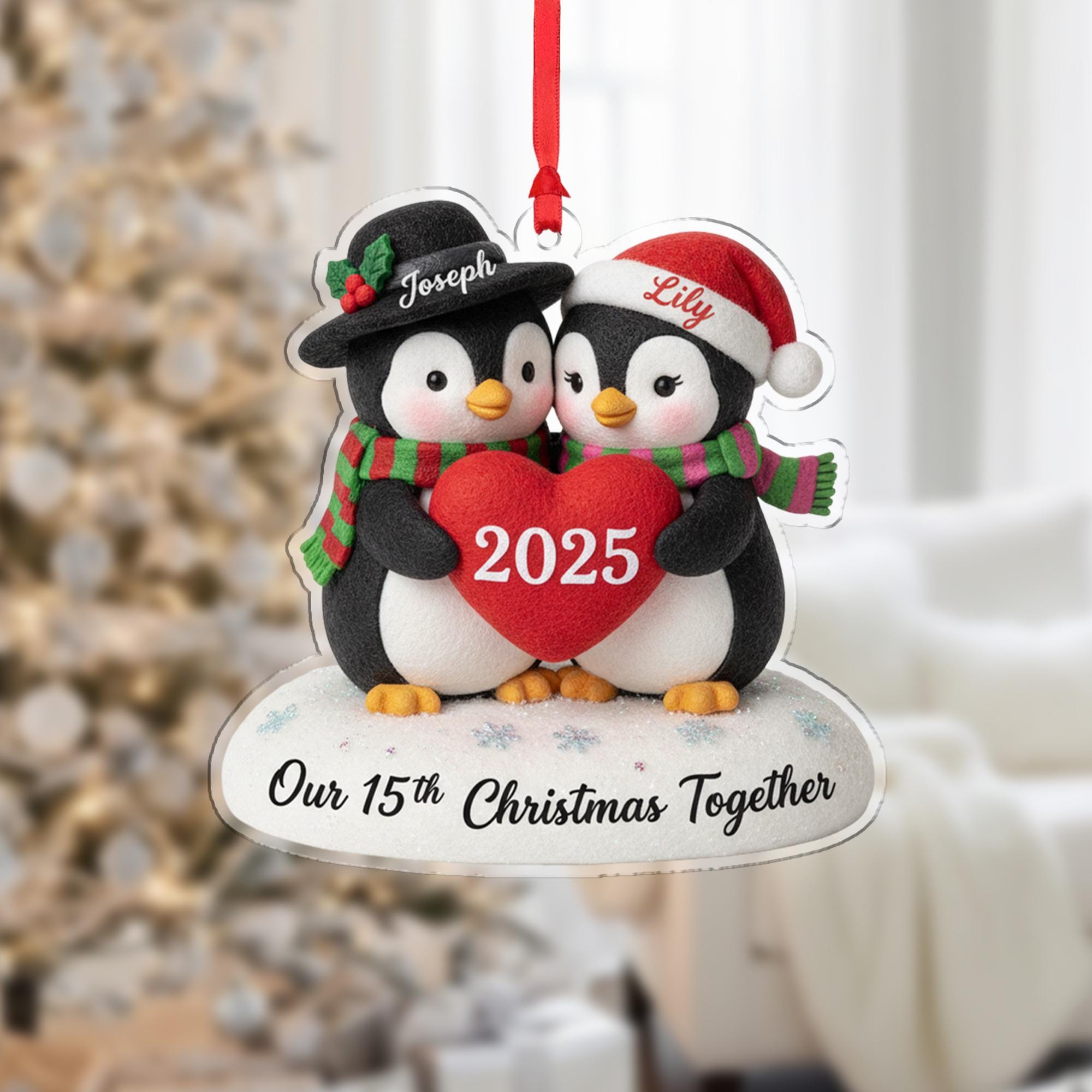 Personalized Acrylic Ornament – Penguin Couple Design, Custom Name Decoration, Holiday Keepsake 2025 image 7