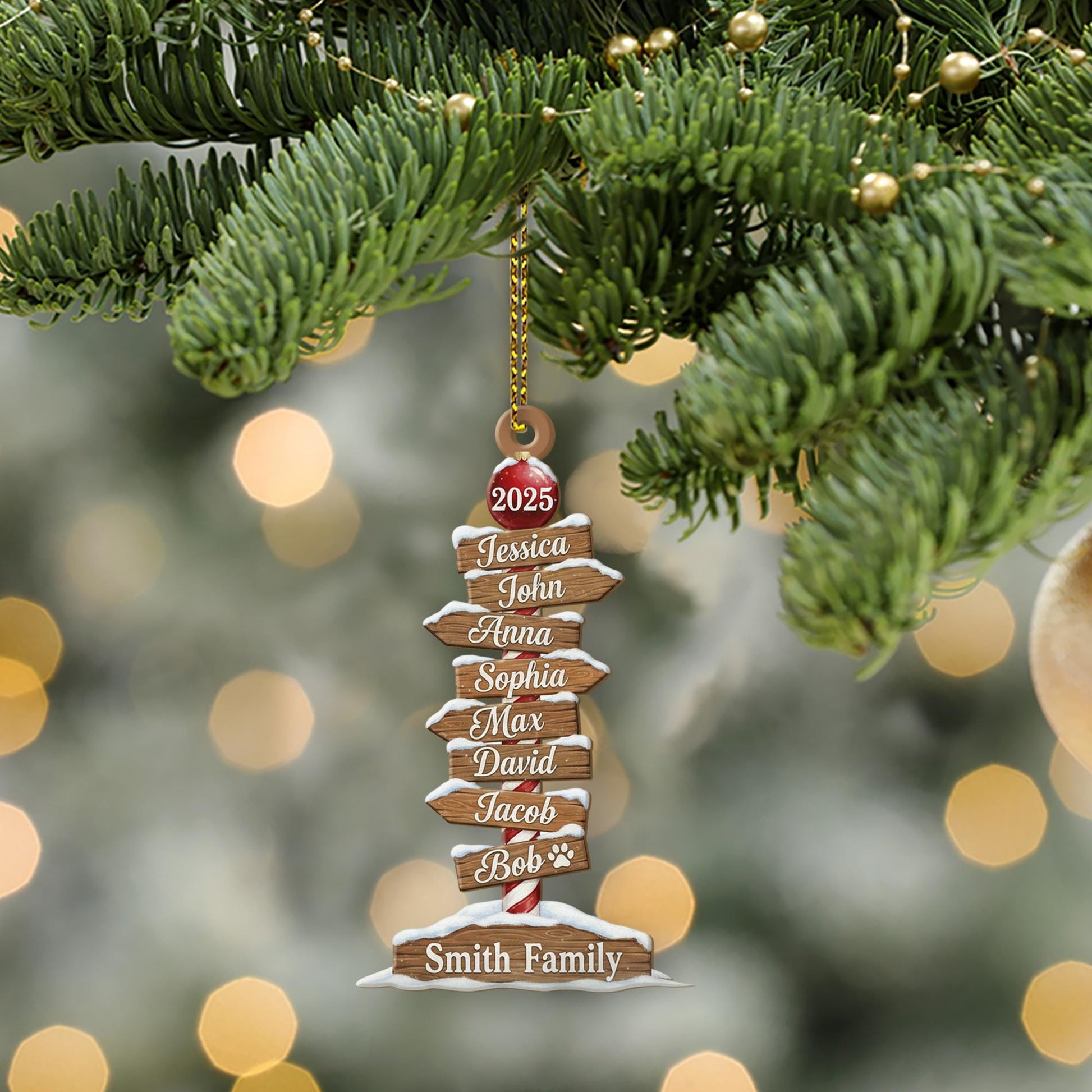Personalized Wood Ornament – Family Name Signpost Design, Custom Names Decoration, Rustic Holiday Keepsake 2025 image 3